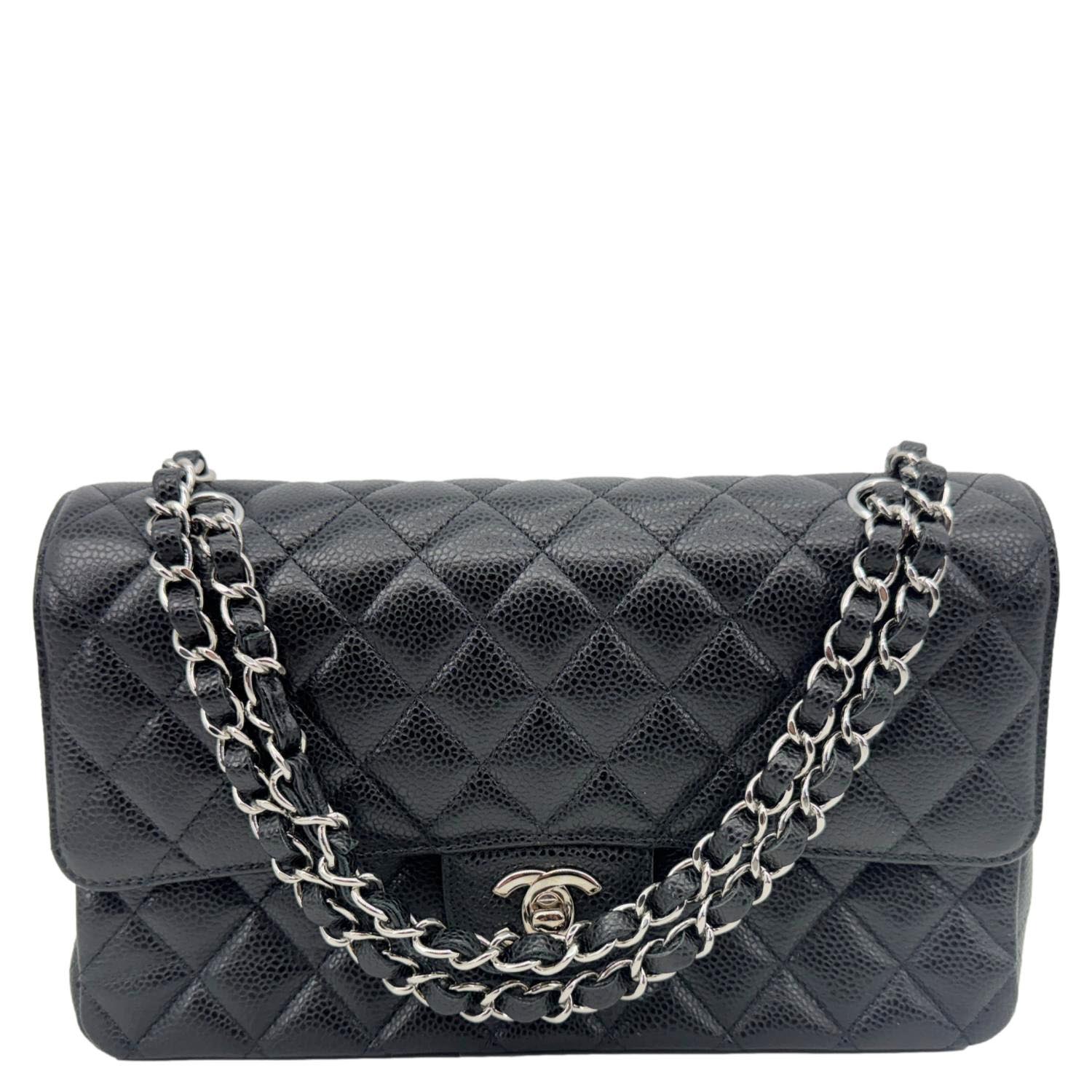 Chanel Classic Double Flap Quilted Caviar Leather Black Travel Bag Flap 1