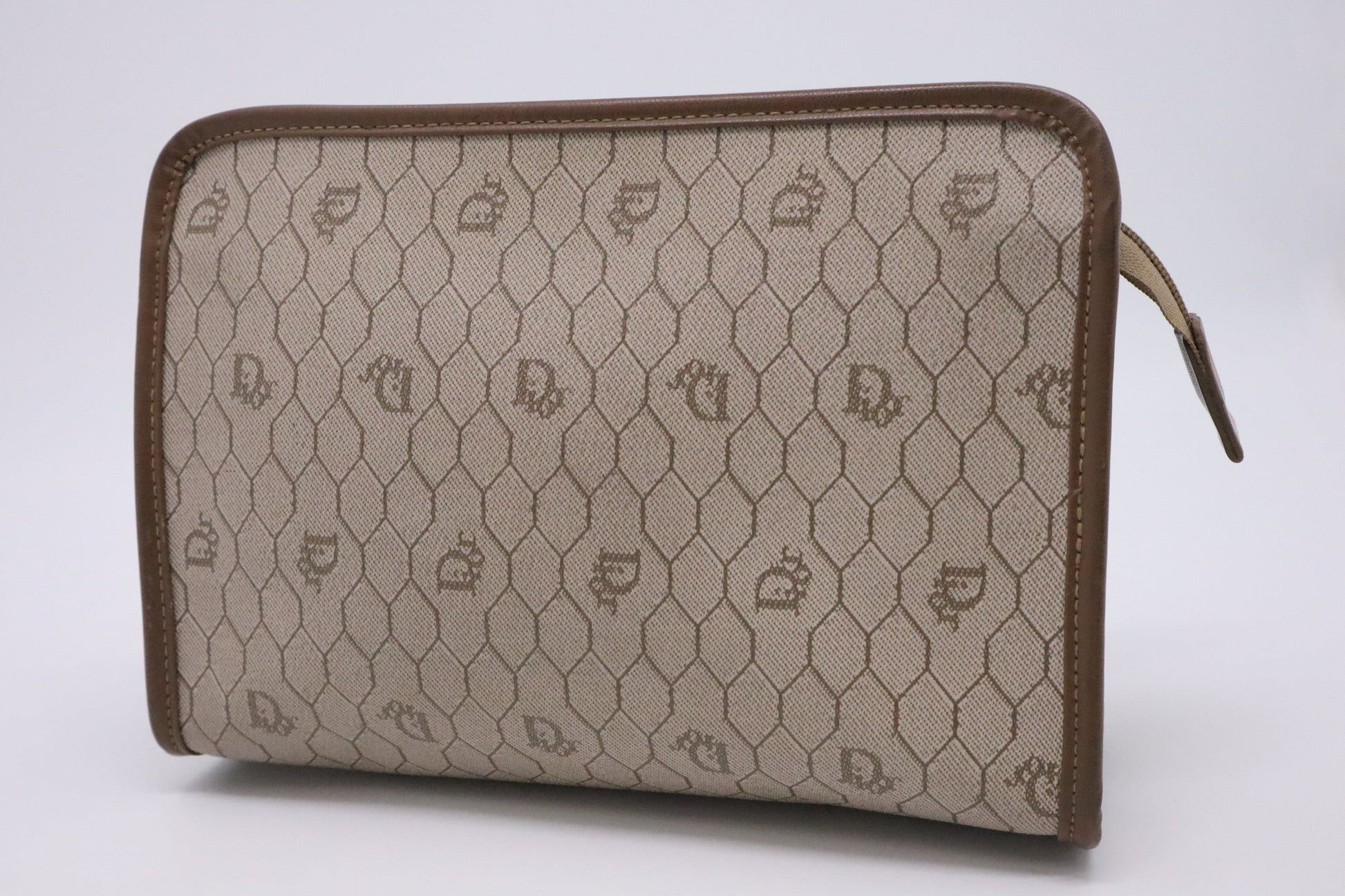 Dior Pouch In Honeycomb Coated Handbag Canvas Beige Travel Bag
