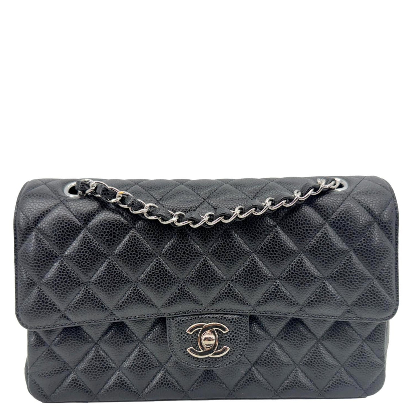 Chanel Classic Double Flap Quilted Caviar Leather Black Travel Bag Flap 1