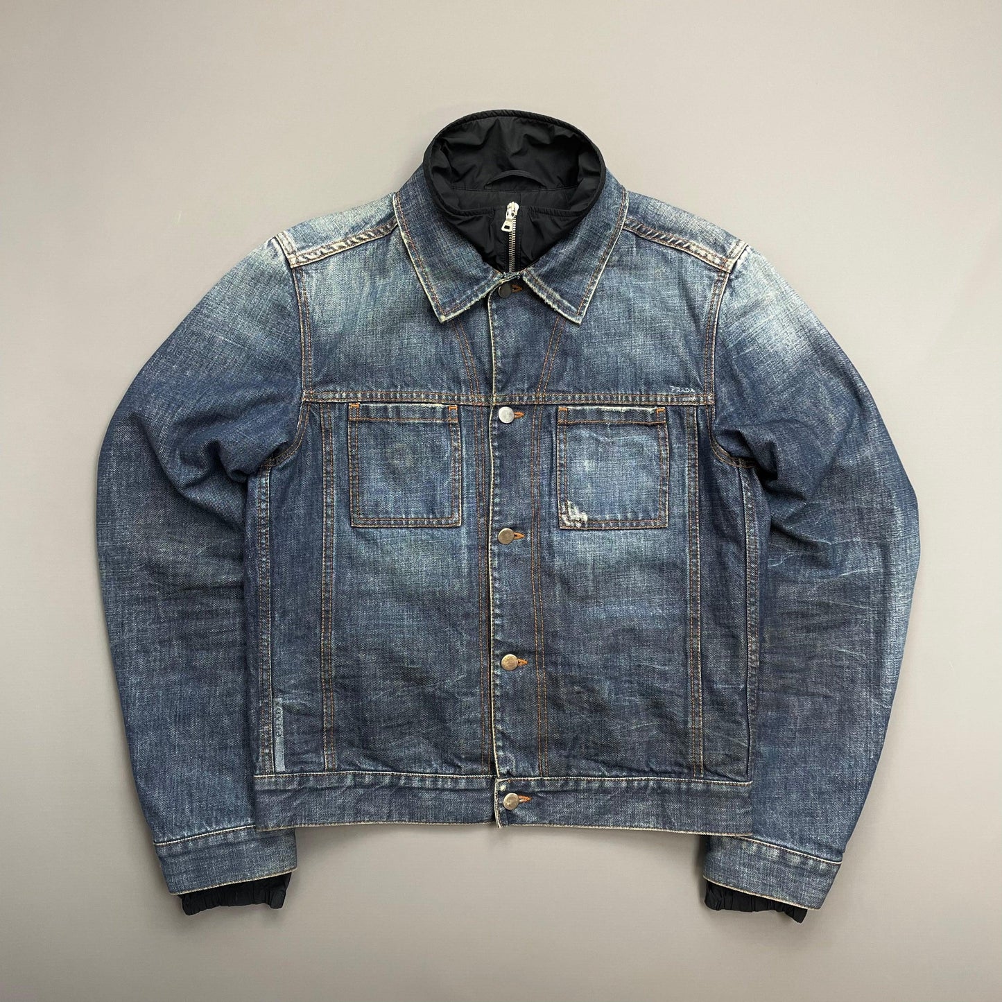 Prada Handbag Sport Lined Ski Jacket Denim Blue