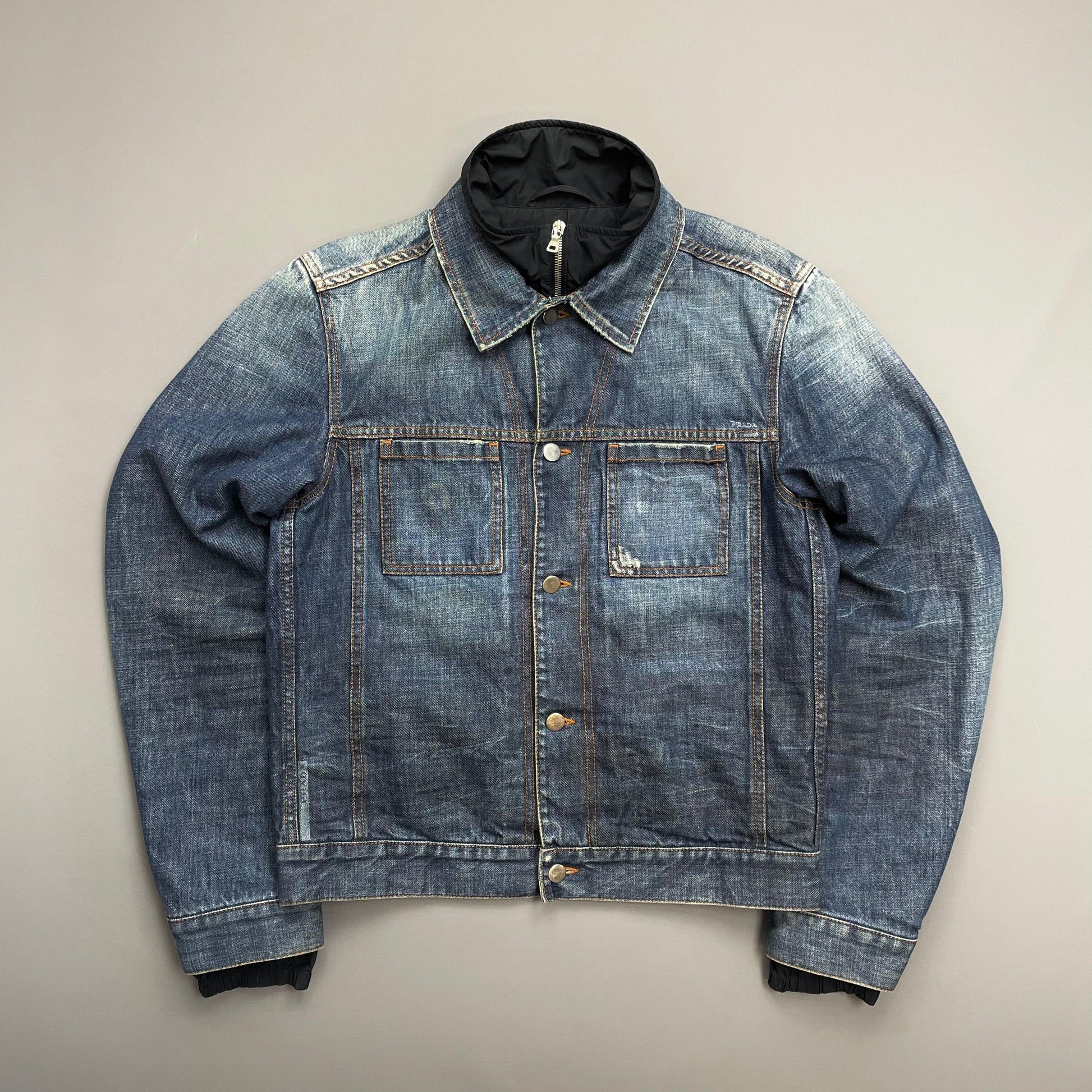 Prada Handbag Sport Lined Ski Jacket Denim Blue