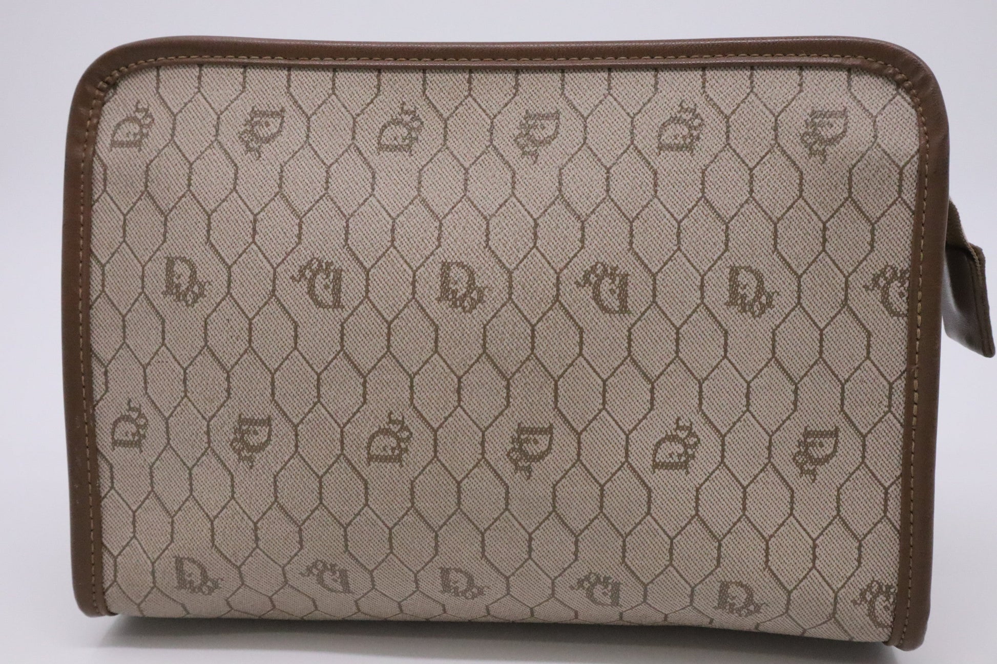 Dior Pouch In Honeycomb Coated Handbag Canvas Beige Travel Bag