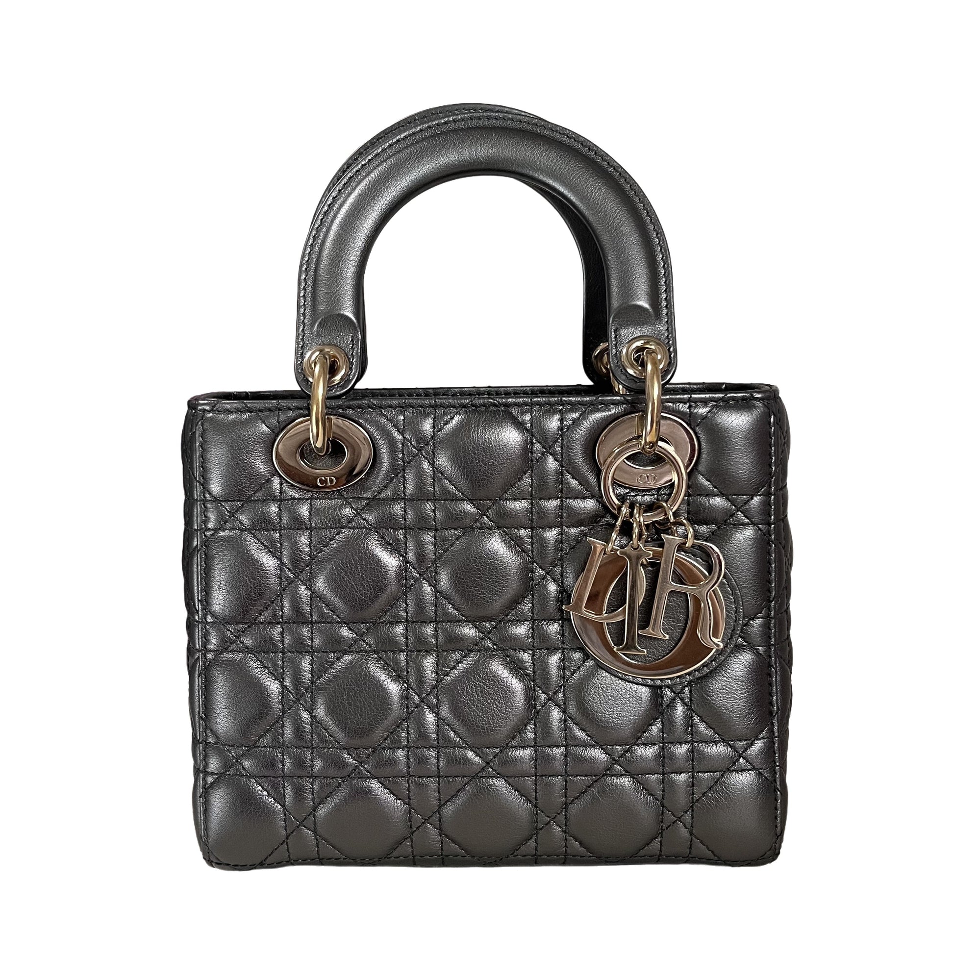 Dior Lady Abc Gunmetal Grey Cannage Lambskin Handbag Small Travel Bag