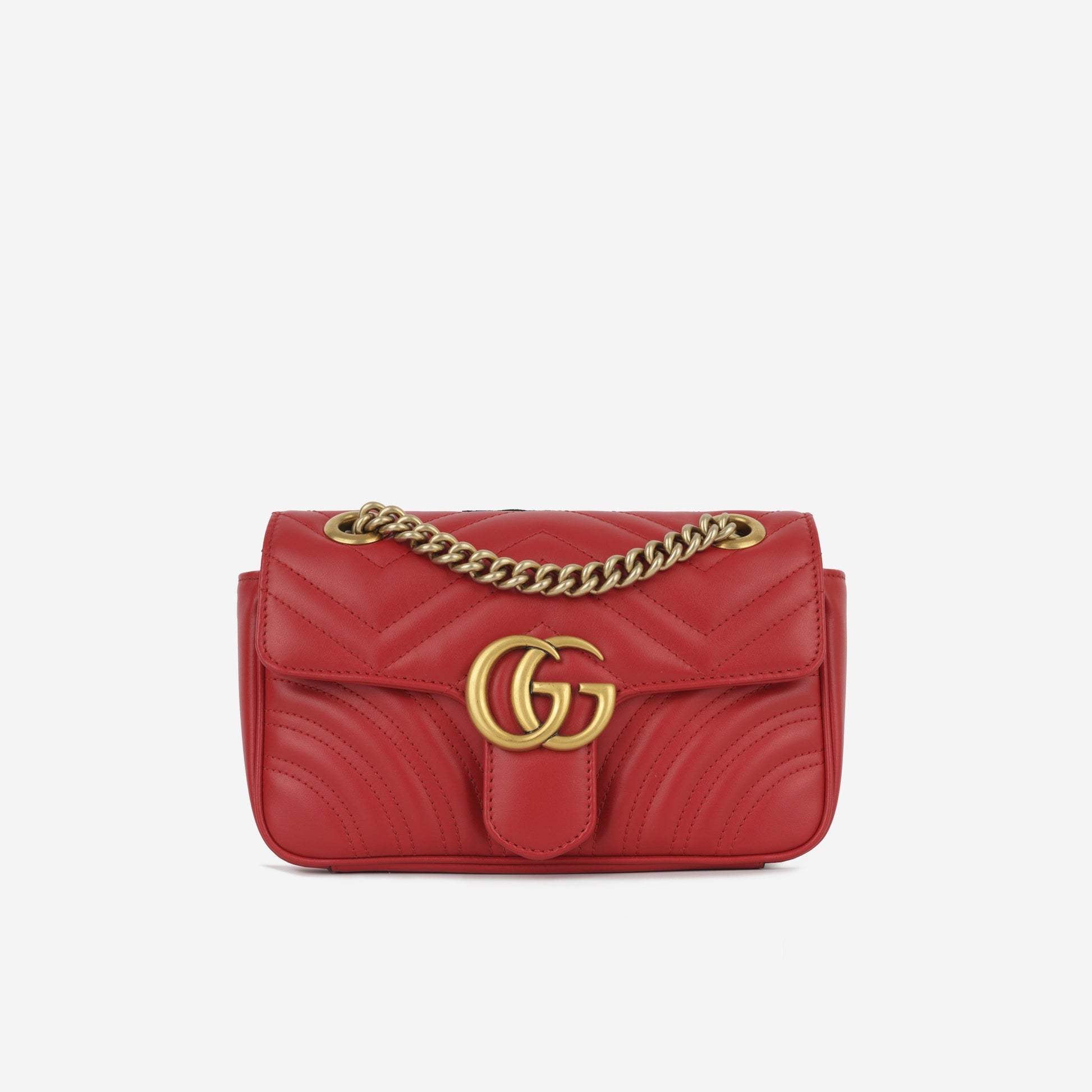 Gucci Marmont Calfskin Shoulder Bag Red Mini