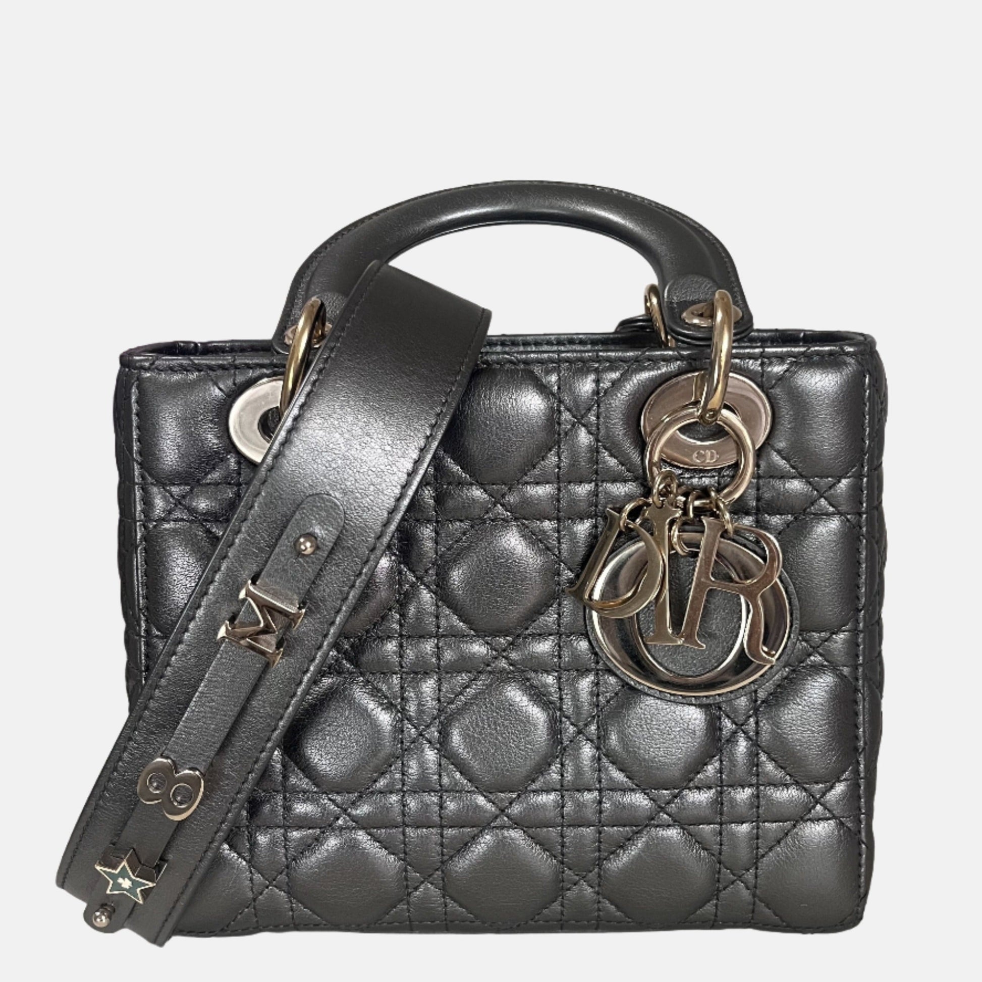 Dior Lady Abc Gunmetal Grey Cannage Lambskin Handbag Small Travel Bag