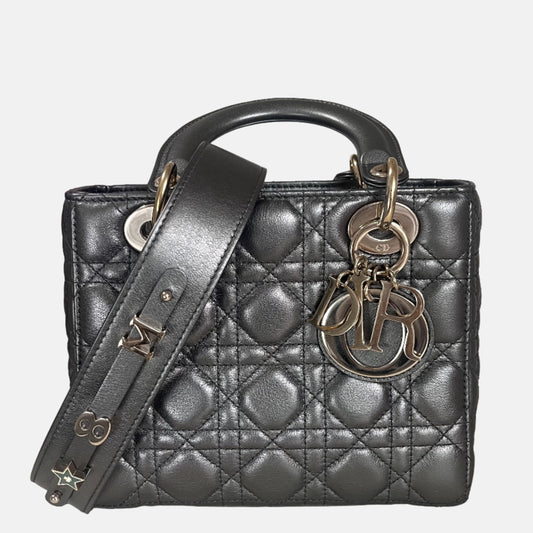 Dior Lady Abc Gunmetal Grey Cannage Lambskin Handbag Small Travel Bag