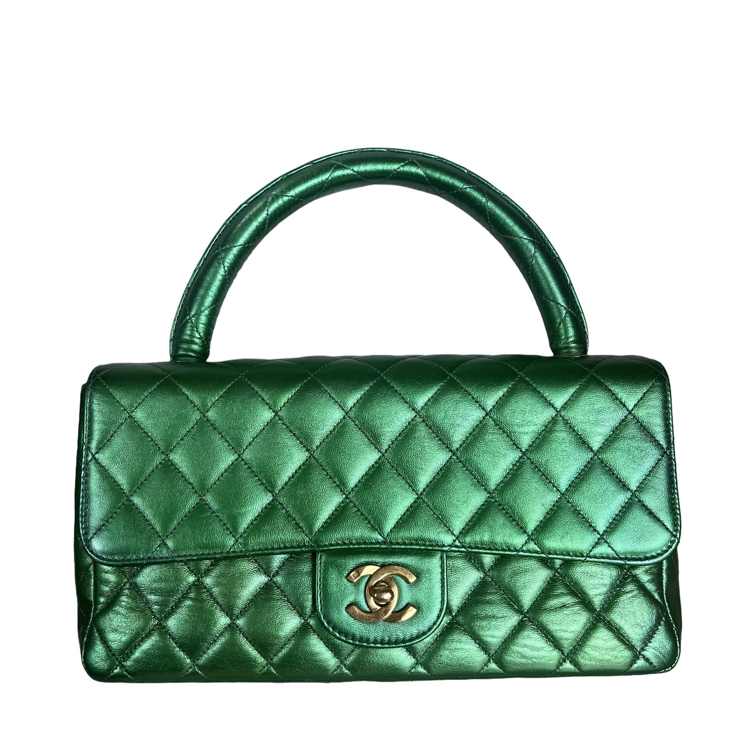 Chanel Classic Flap Kelly Top Handle Green Leather Handbag