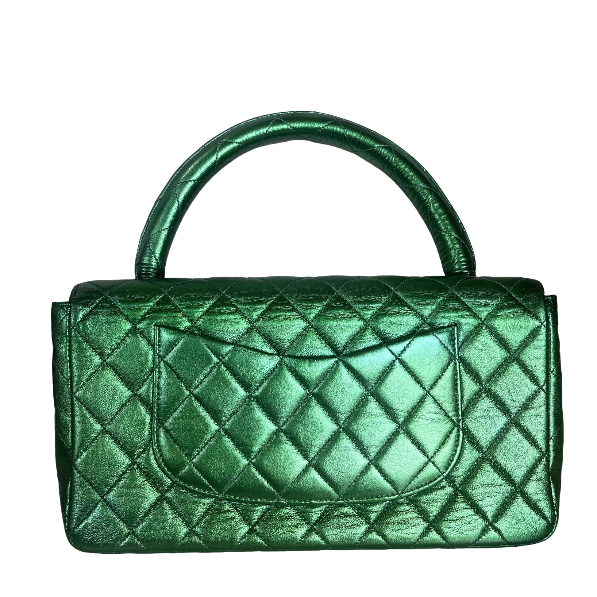 Chanel Classic Flap Kelly Top Handle Green Leather Handbag