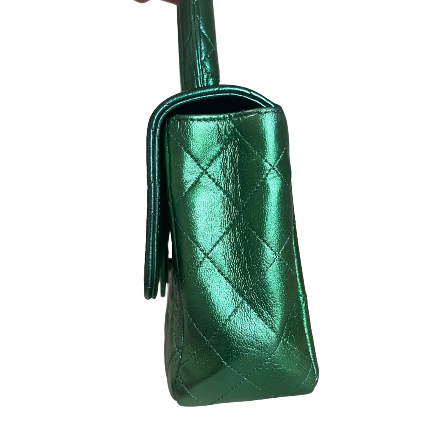 Chanel Classic Flap Kelly Top Handle Green Leather Handbag