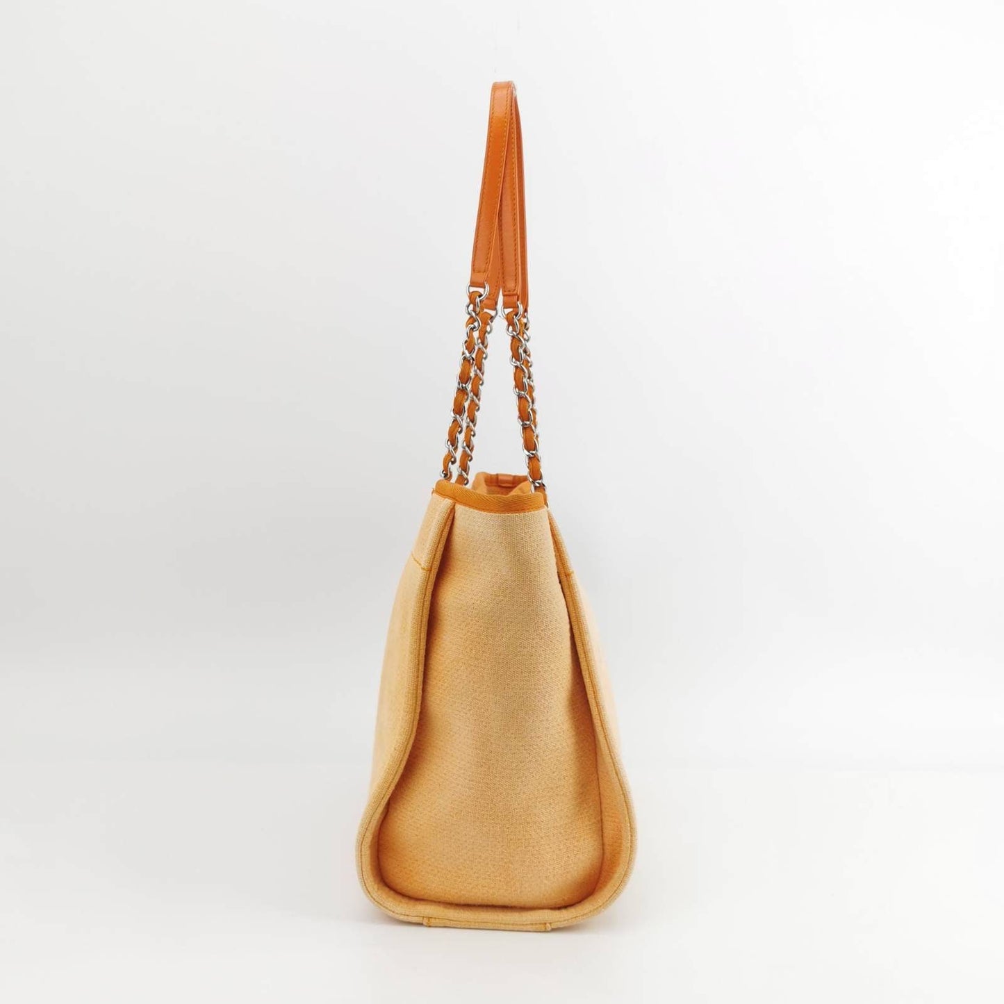 Chanel Deauville Denim Trim Orange Small Leather Tote Bag