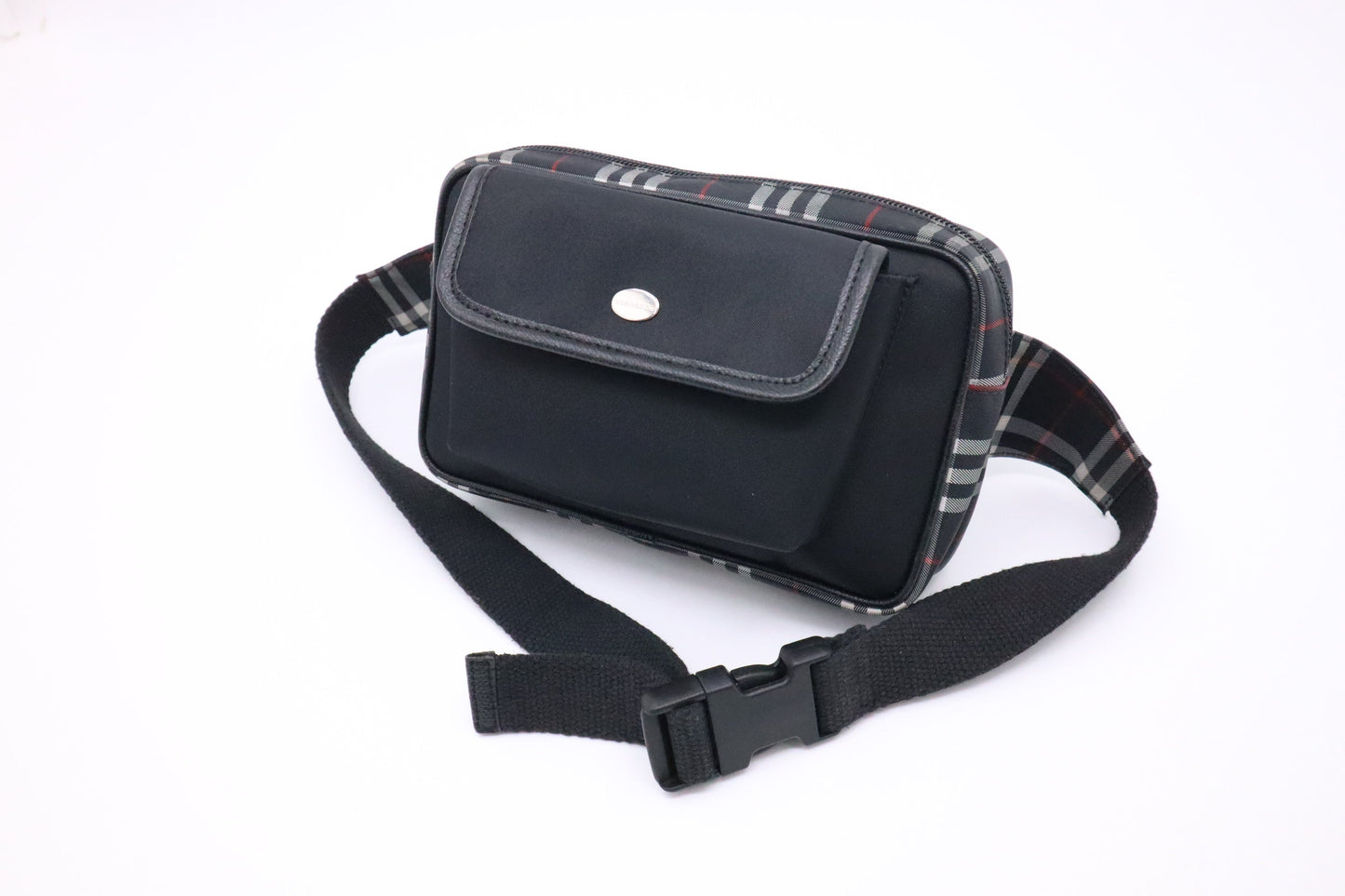 Burberry Waist Pouch In Check Handbag Nylon Black Travel Bag