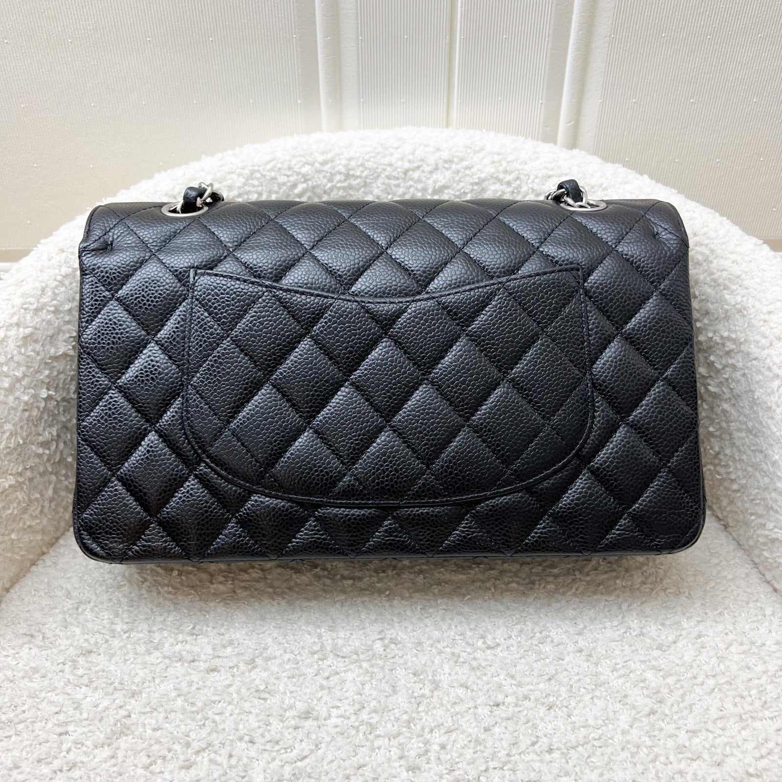 Chanel Medium Classic Flap Cf in Black Caviar and Shw Handbag