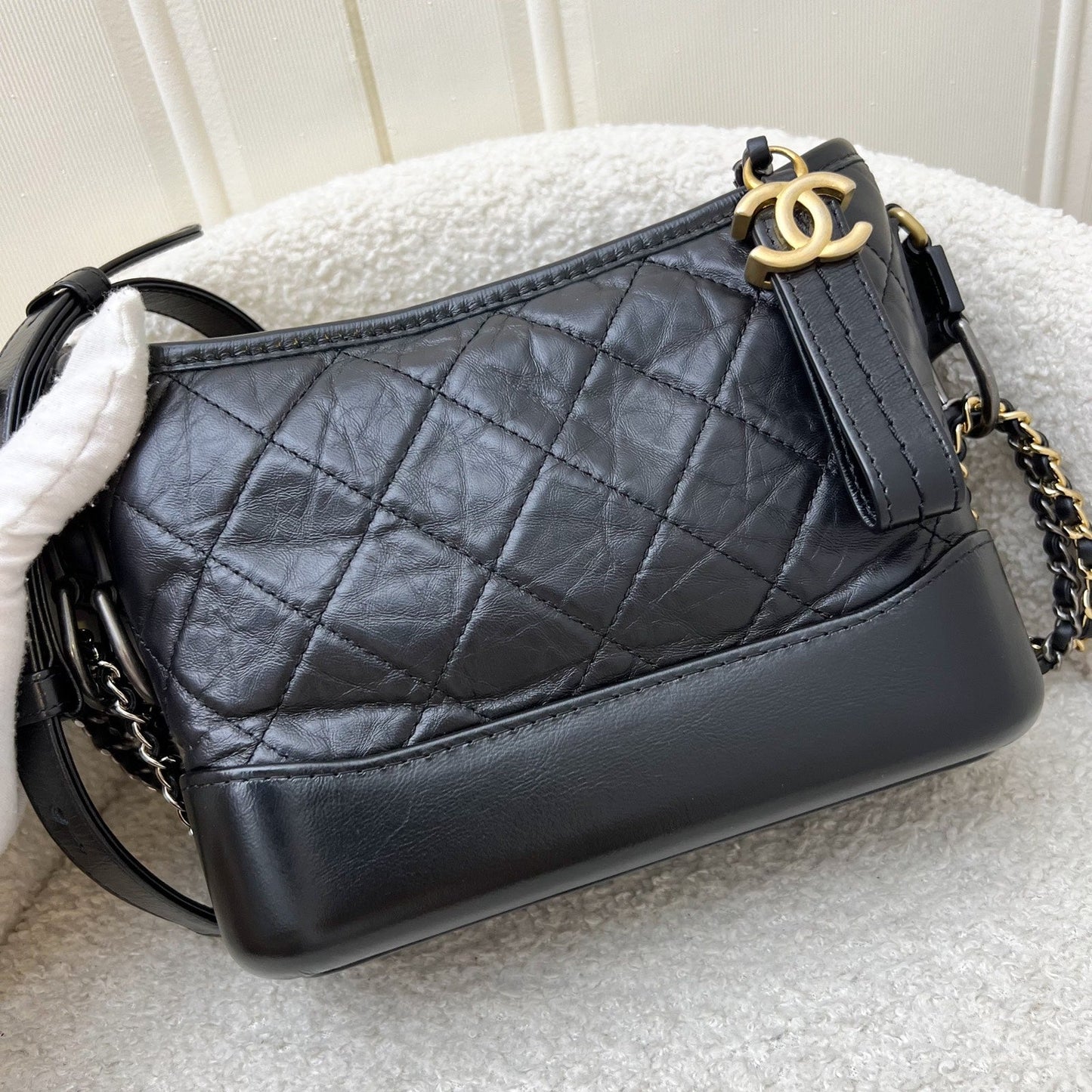 Chanel Small Gabrielle Hobo in Black Distressed Calfskin and 3 tone Hardware