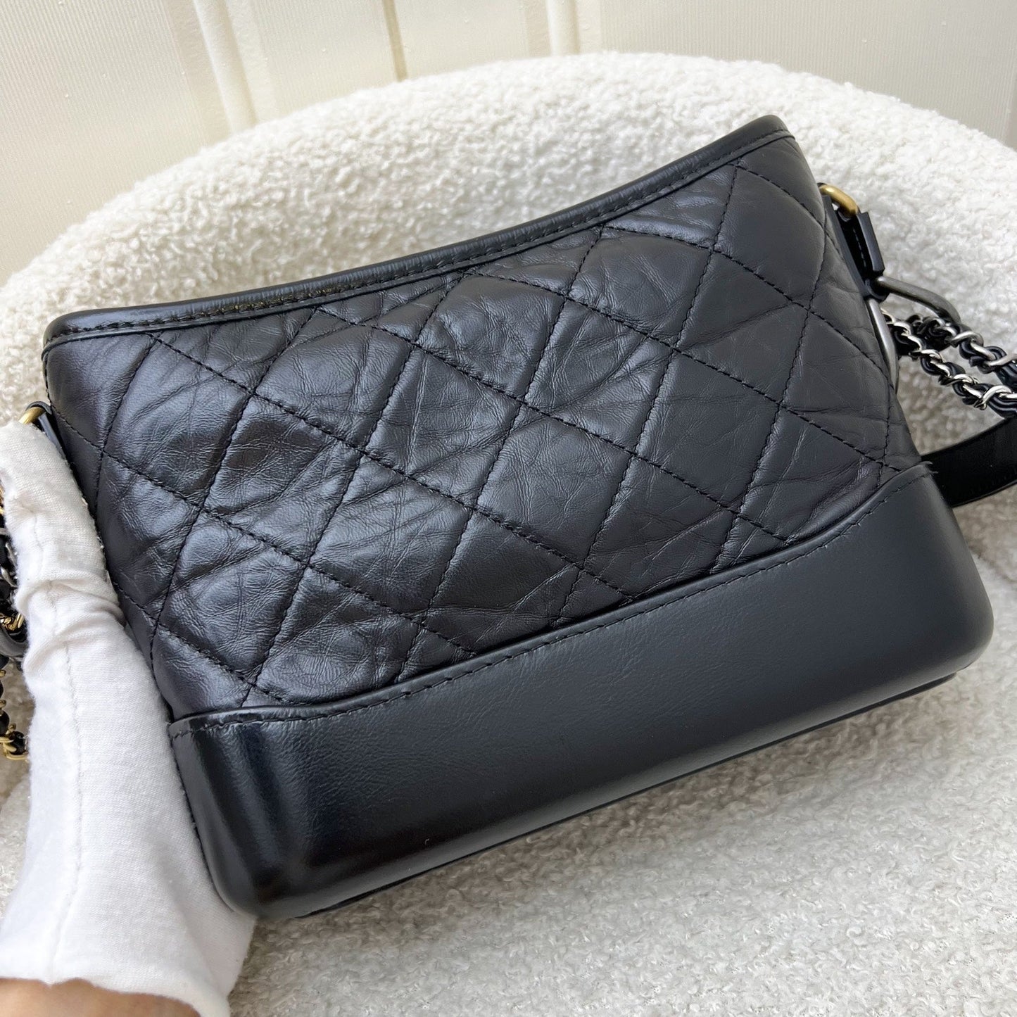 Chanel Small Gabrielle Hobo in Black Distressed Calfskin and 3 Tone Hardware
