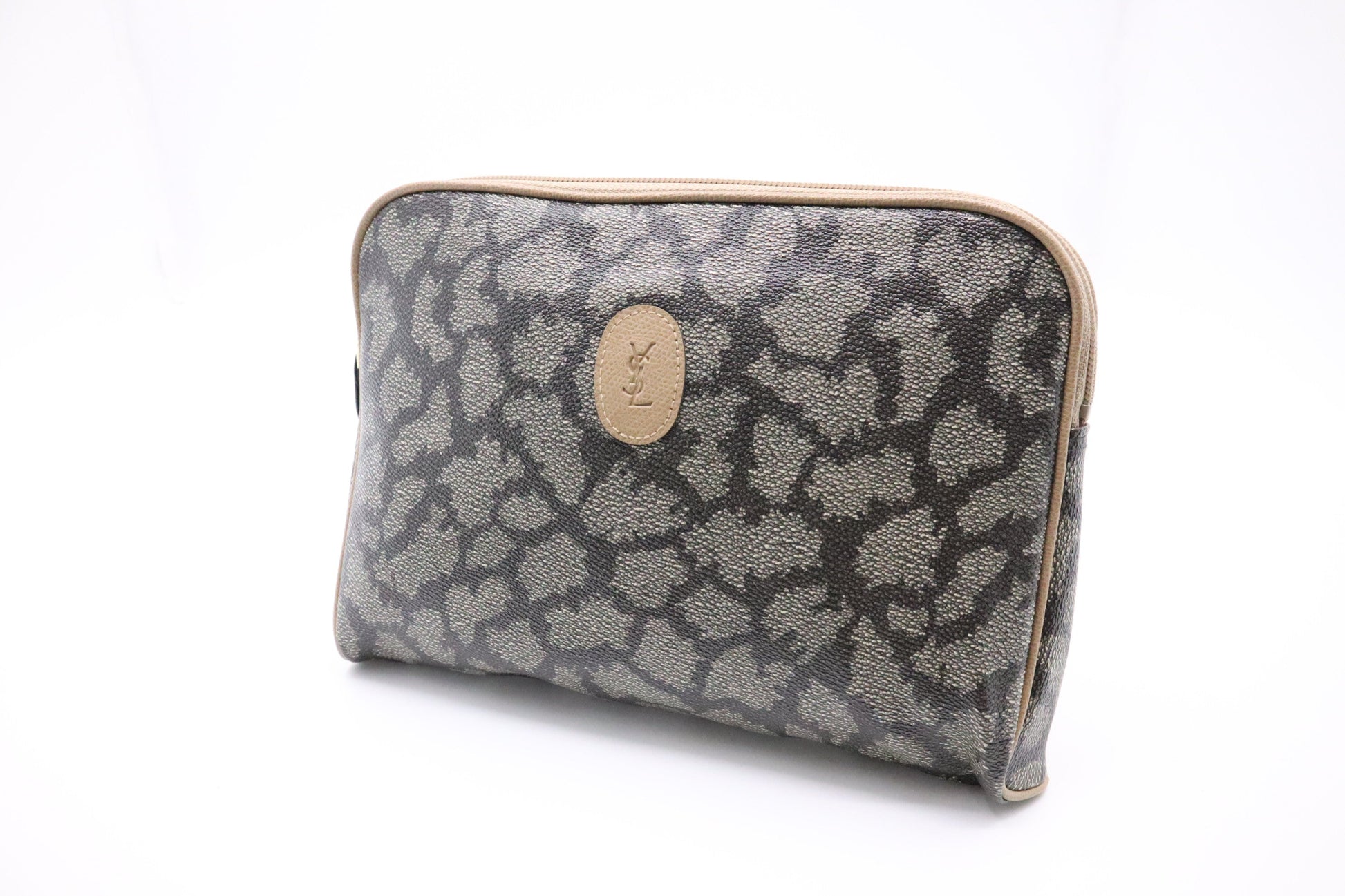 YSL Saint Laurent Clutch In Coated Canvas Gray Clutch Bag