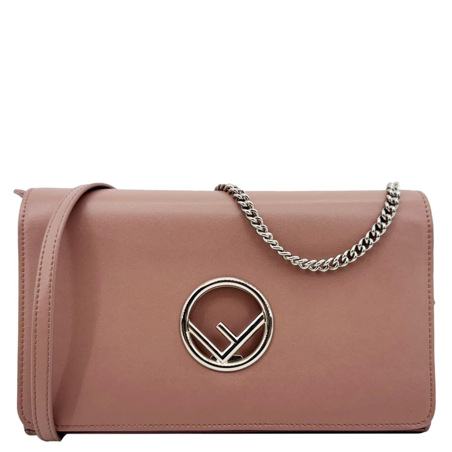 Fendi Crossbody Bag Cruise F Wallet on English Rose Leather Vitello Chain