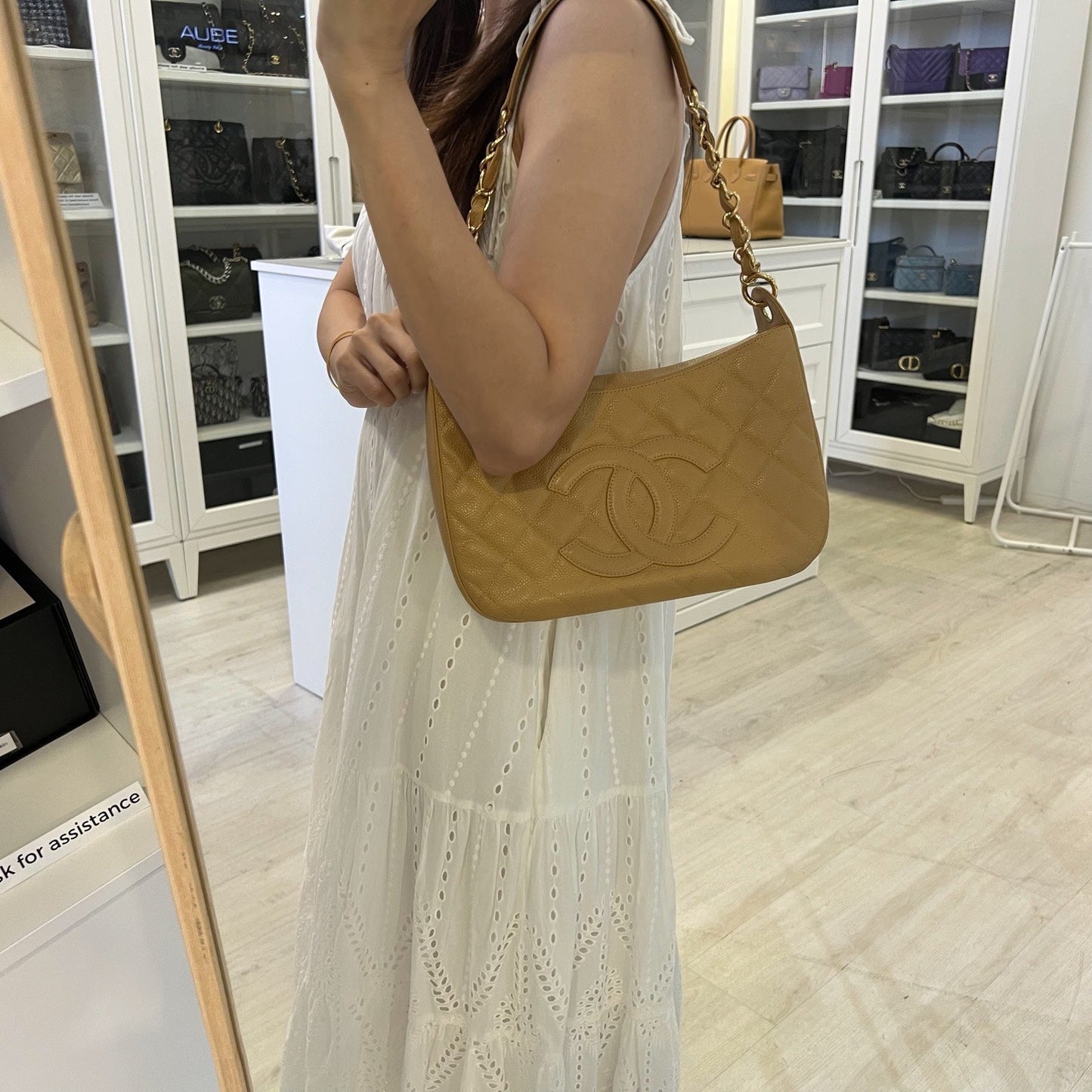 Chanel   Half Moon Timeless Hobo in Beige Caviar and GHW
