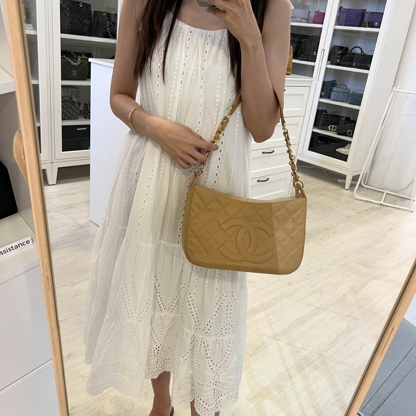 Chanel   Half Moon Timeless Hobo in Beige Caviar and GHW
