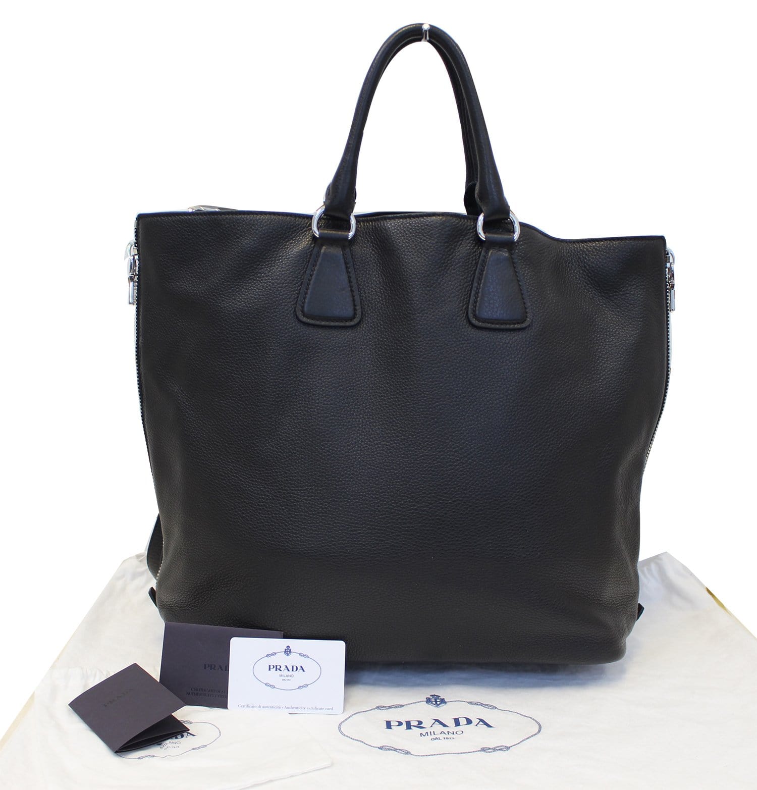 Vitello Phenix Convertible Shopping Tote Bag Leather Black