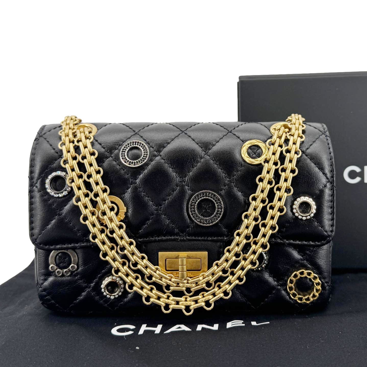 Chanel Reissue 2.55 Crystal Charms 225 Leather Black Key Chain