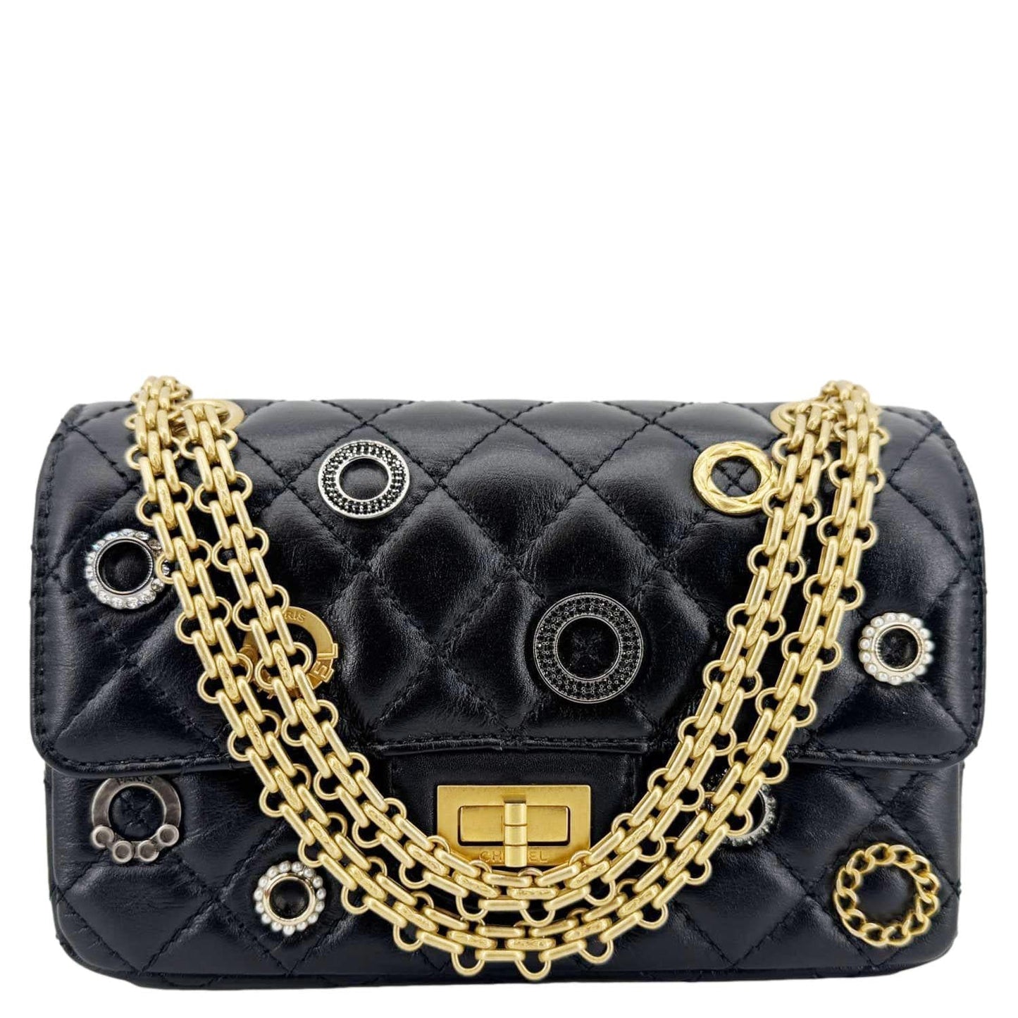 Chanel Reissue 2.55 Crystal Charms 225 Leather Black Key Chain