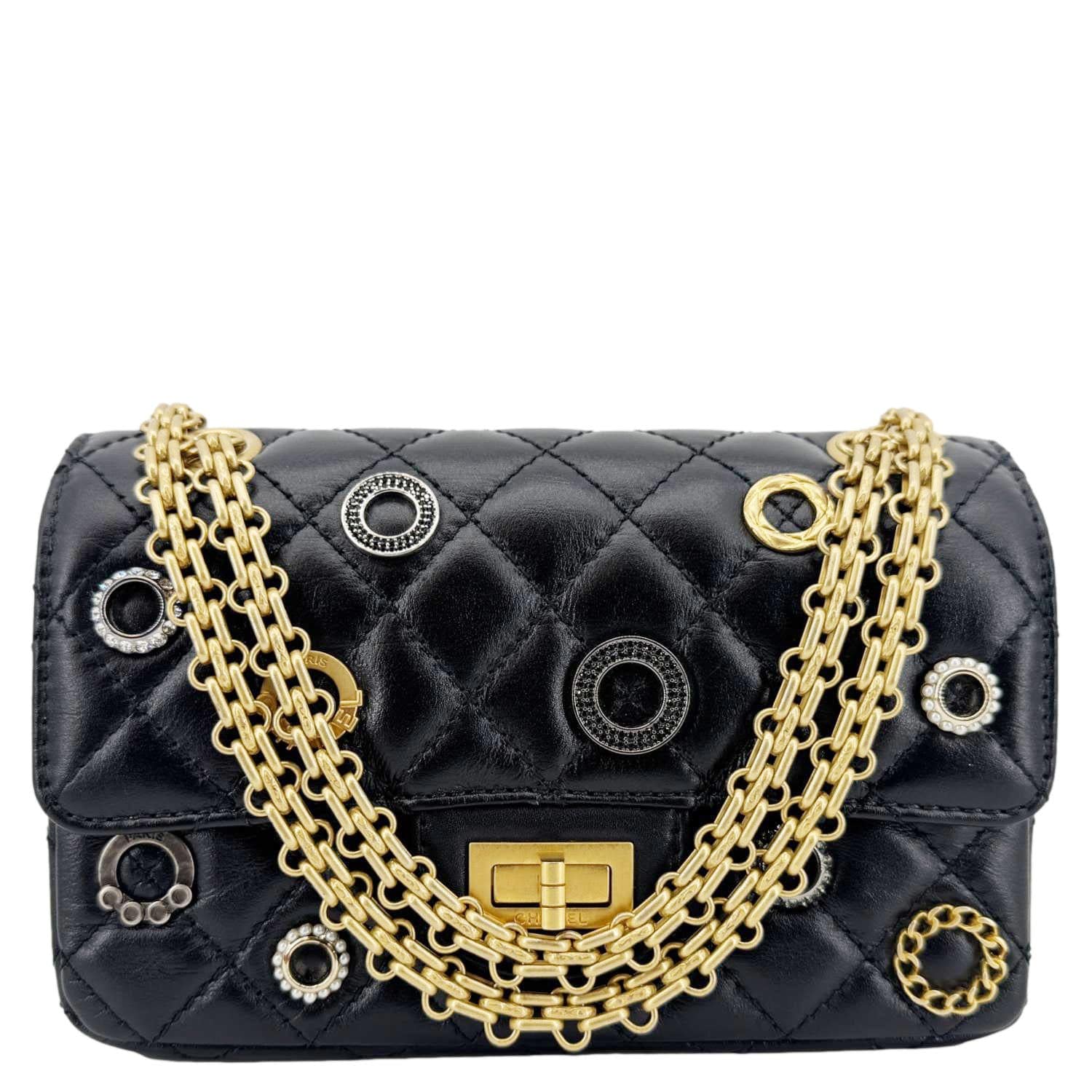 Chanel Reissue 2.55 Crystal Charms 225 Leather Black Key Chain