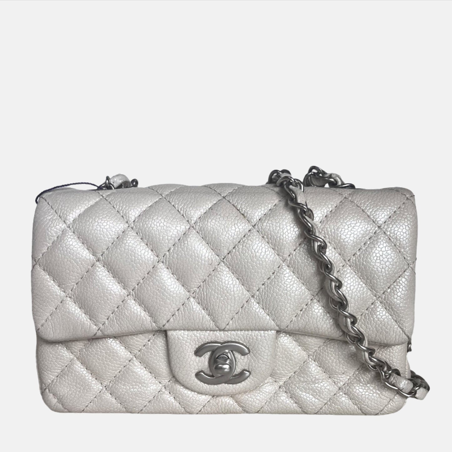 Chanel Classic Flap Rectangular Pearlescent Off Caviar White Leather Crossbody Bag
