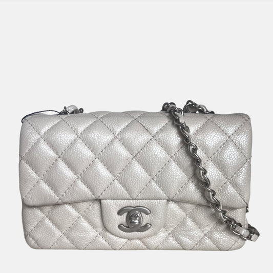 Chanel Classic Flap Rectangular Pearlescent Off Caviar White Leather Crossbody Bag