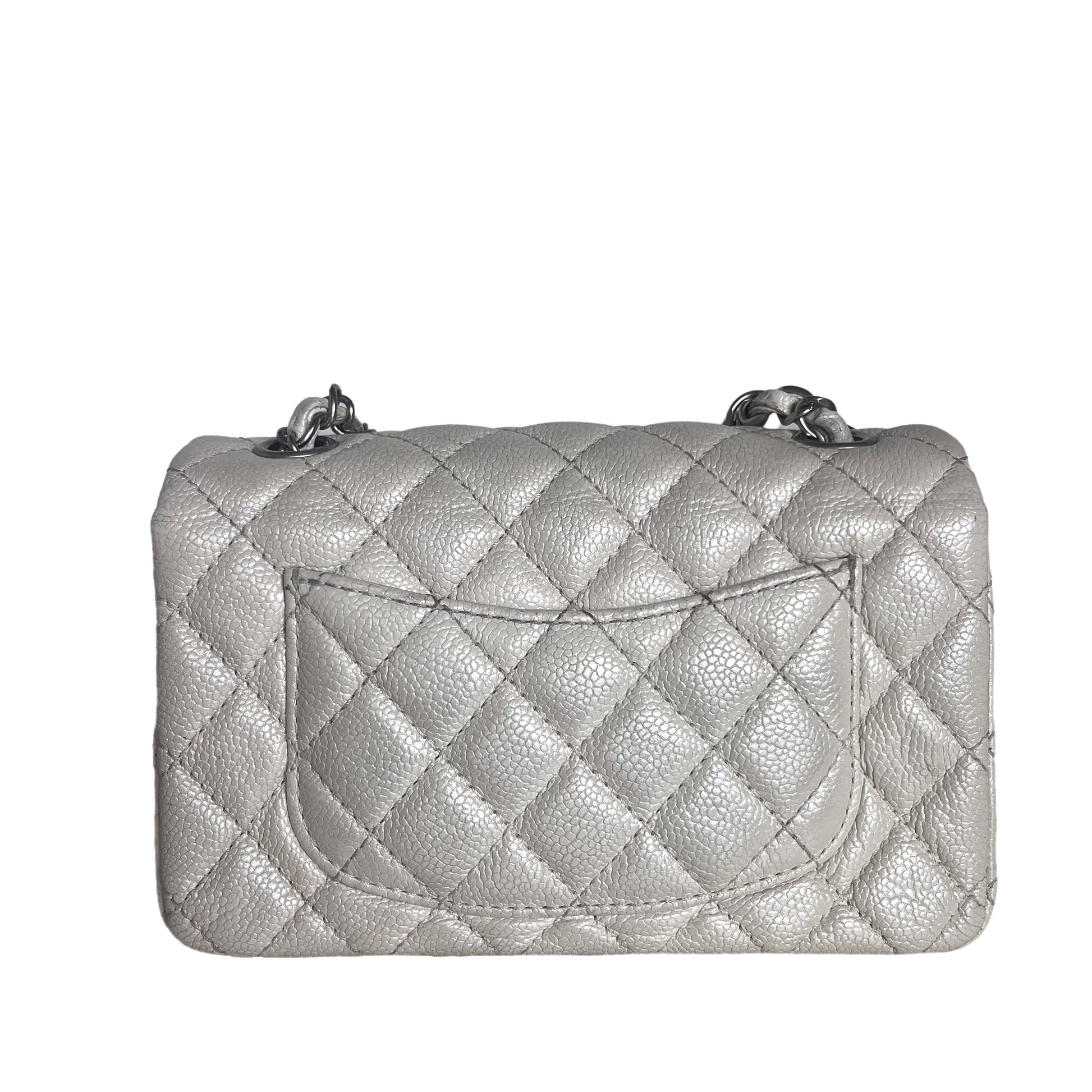 Chanel Classic Flap Rectangular Pearlescent Off Caviar White Leather Crossbody Bag