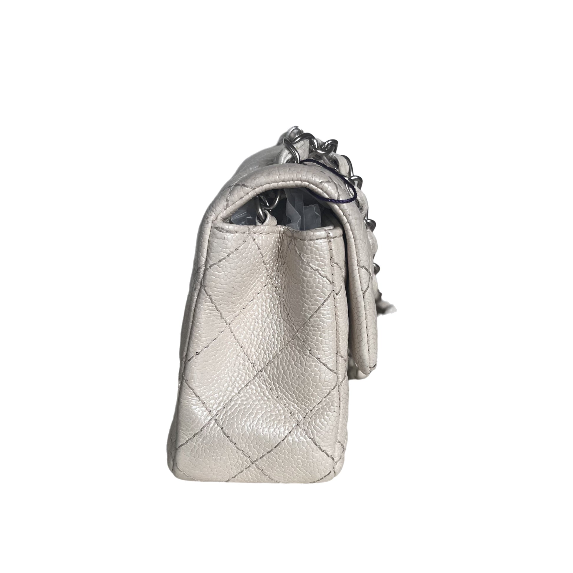Chanel Classic Flap Rectangular Pearlescent Off Caviar White Leather Crossbody Bag