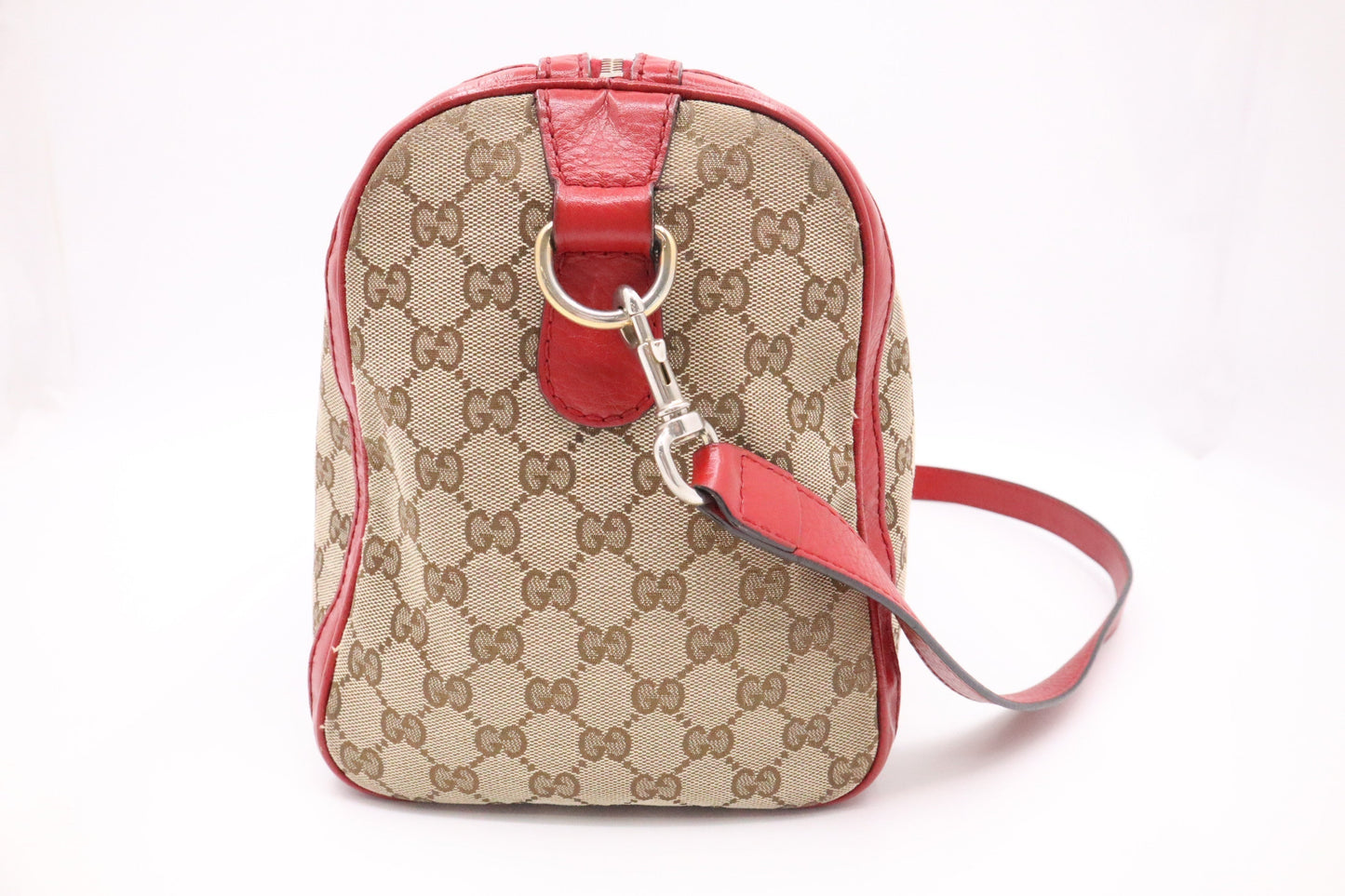 Gucci Boston Bag Bandouliere In Red Leather Canvas Travel Bag