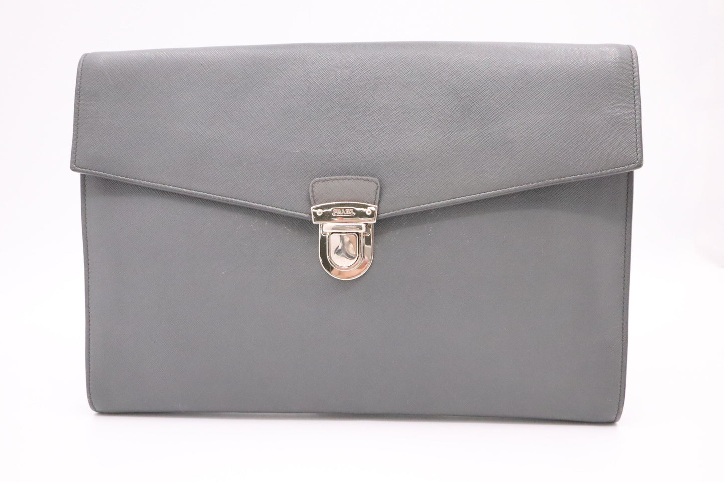 Prada Document Clutch In Gray Handbag Leather Clutch Bag