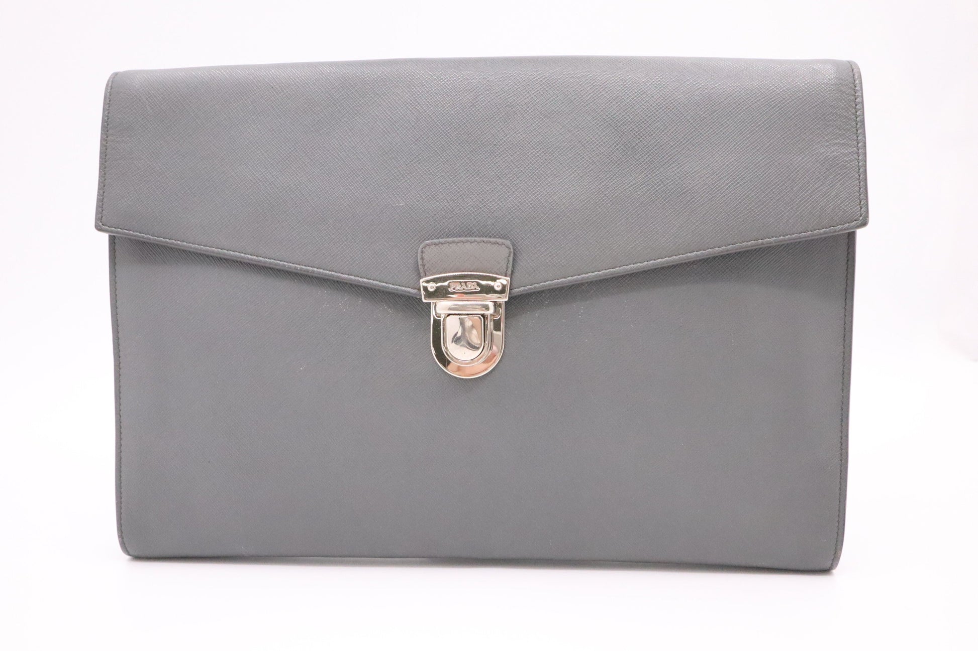 Prada Document Clutch In Gray Handbag Leather Clutch Bag