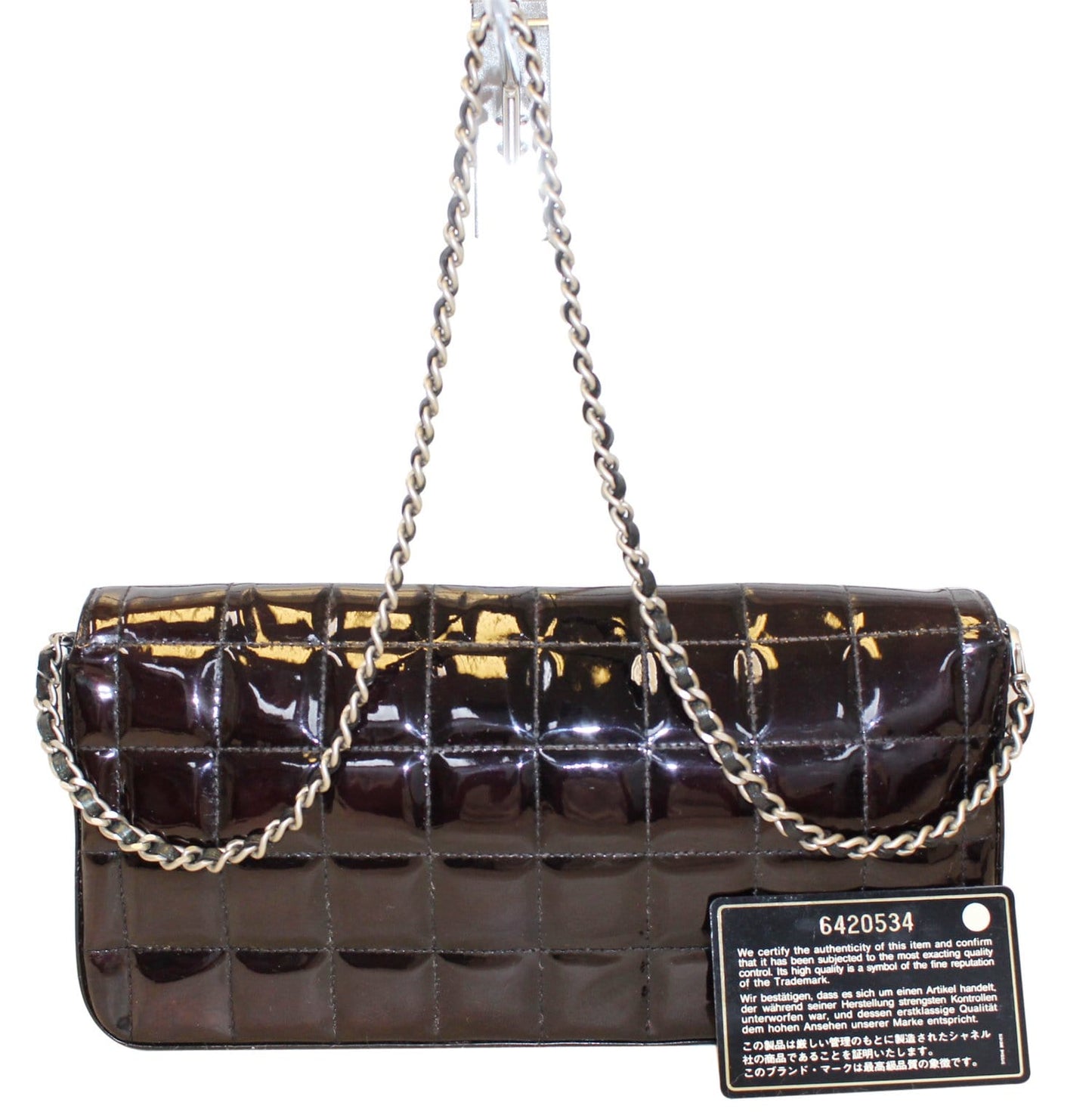 Chanel Plum Patent Square Stitch CC Leather Travel Bag
