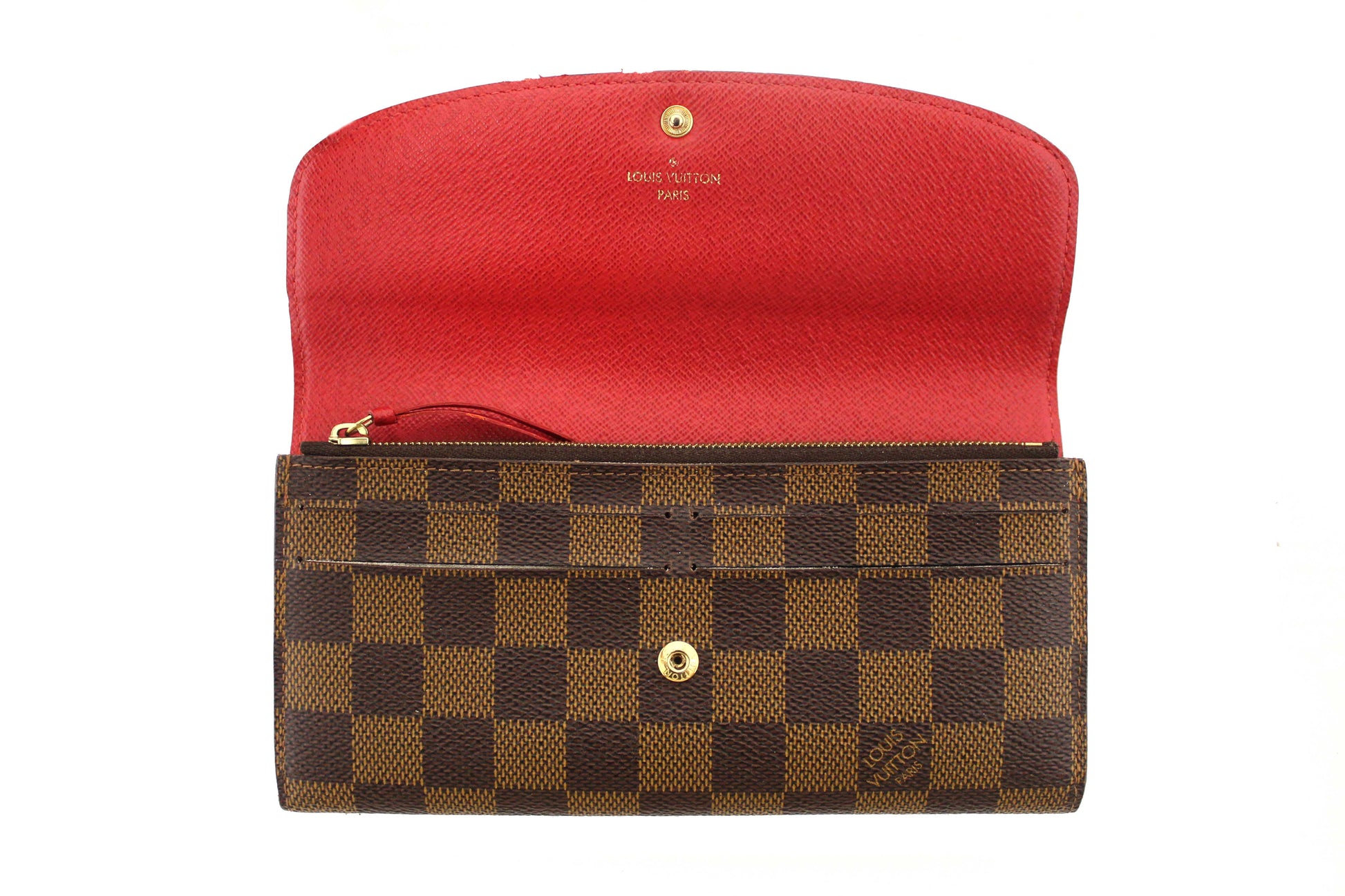 Louis Vuitton Damier Ebene Canvas Emilie Wallet Red