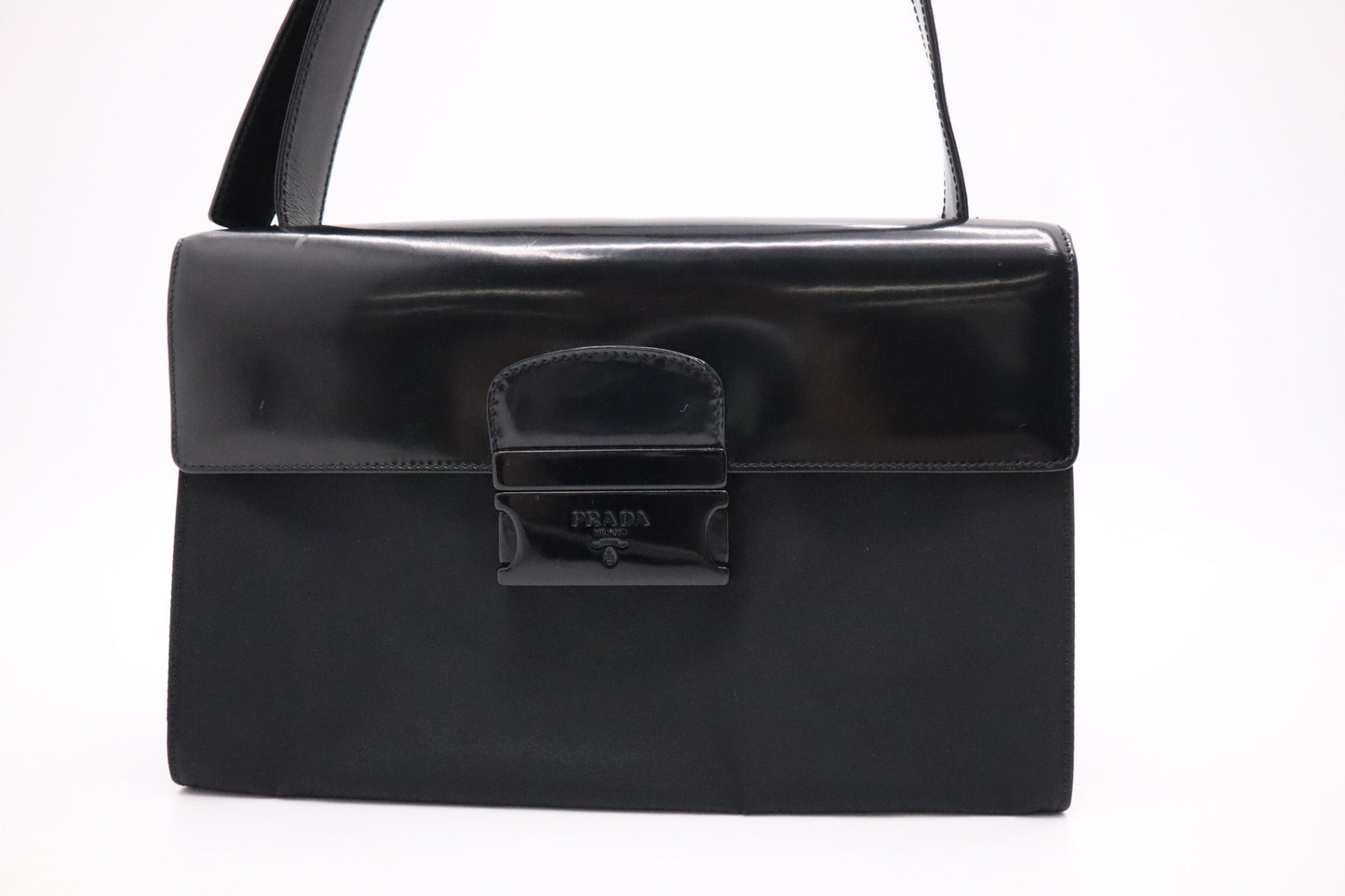 Prada Shoulder Bag In Patent And Leather Nylon