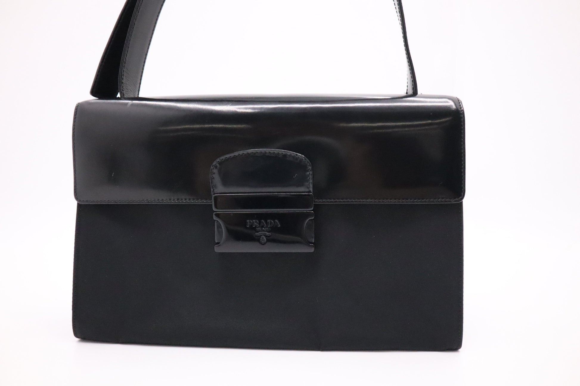 Prada Shoulder Bag In Patent And Leather Nylon