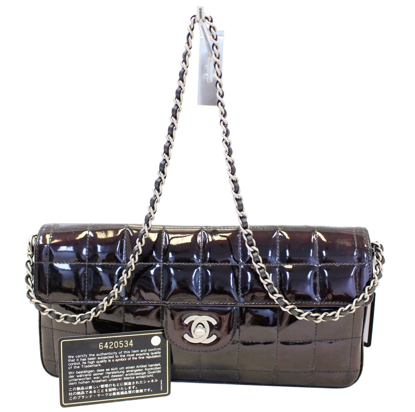 Chanel Plum Patent Square Stitch CC Leather Travel Bag