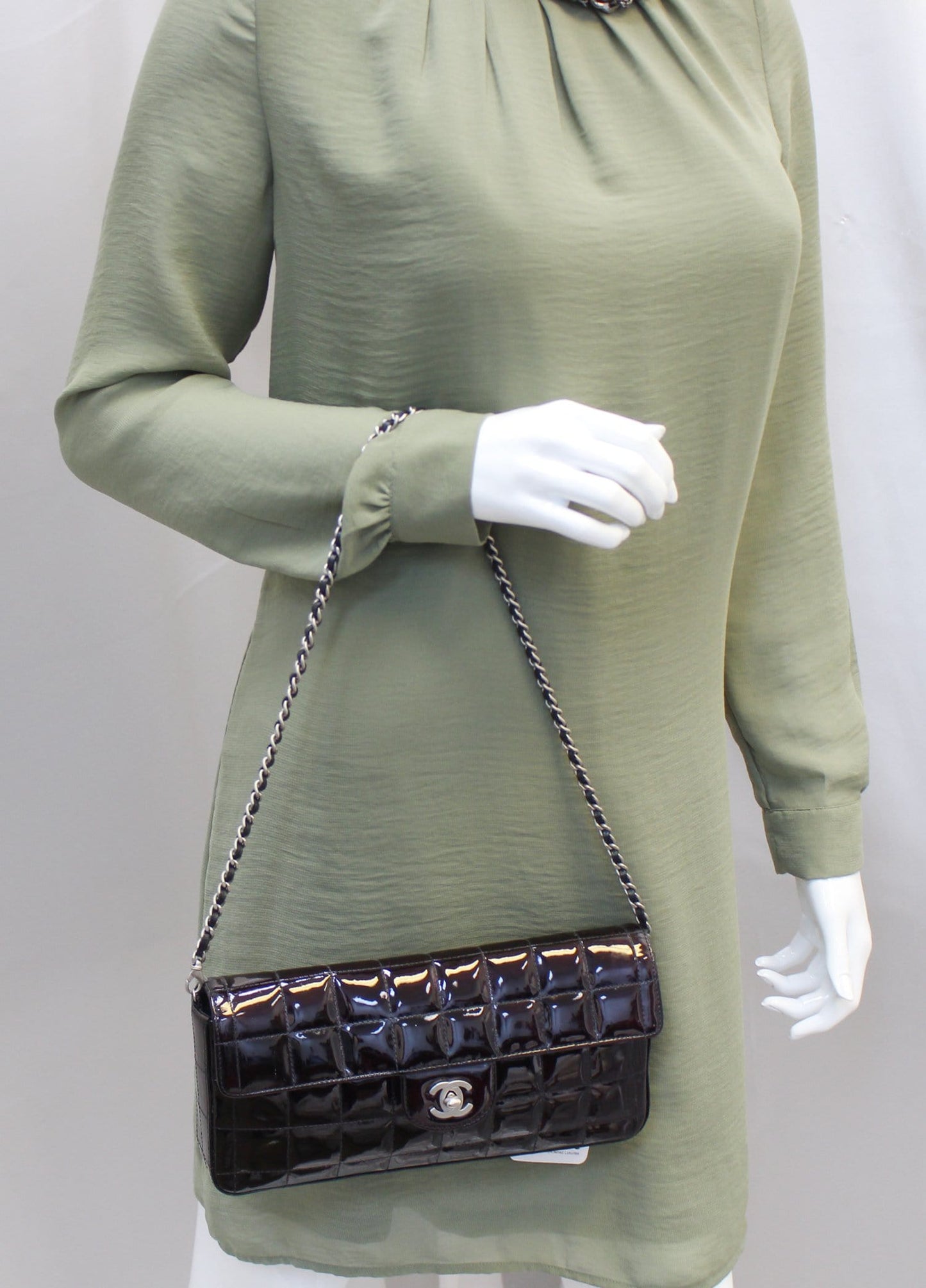 Chanel Plum Patent Square Stitch CC Leather Travel Bag