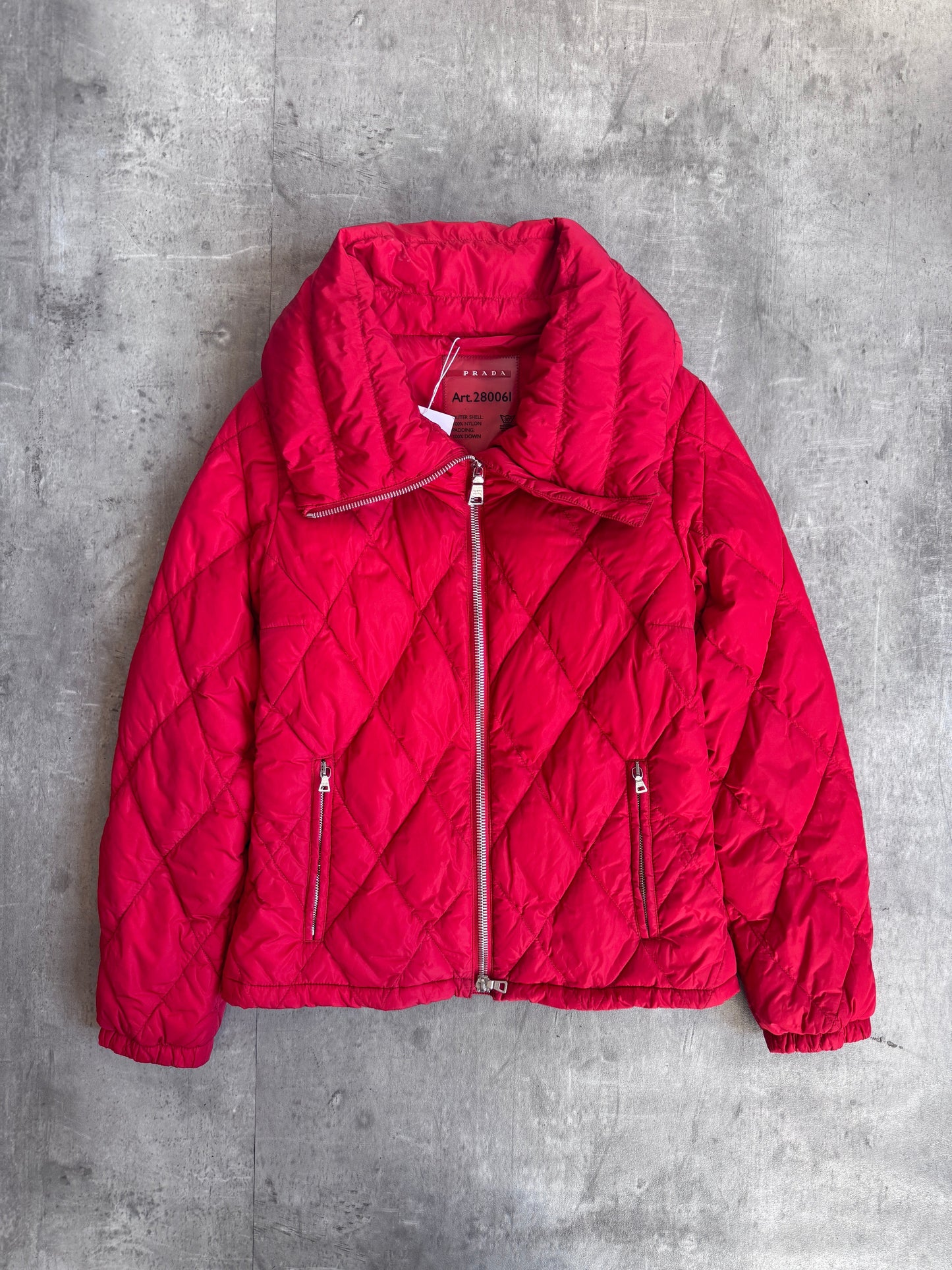 Prada Handbag Diamond Puffer Jacket Quilted Red Small