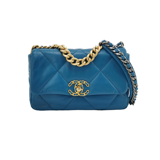 Chanel 19 Teal Hardware Blue Gold Small Crossbody Bag