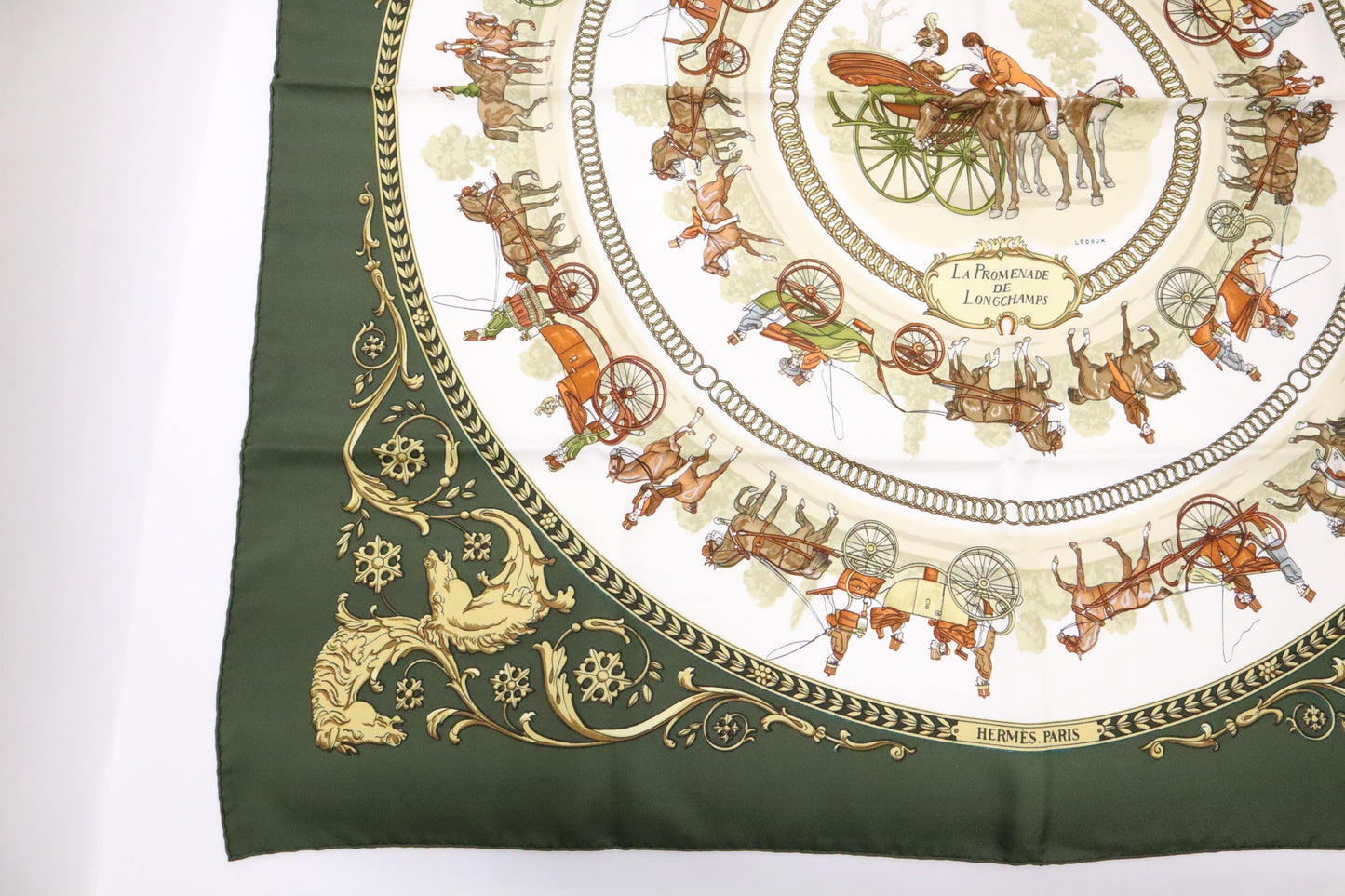Hermes Paris La Promenade De Longchamps Carre In Green Travel Bag