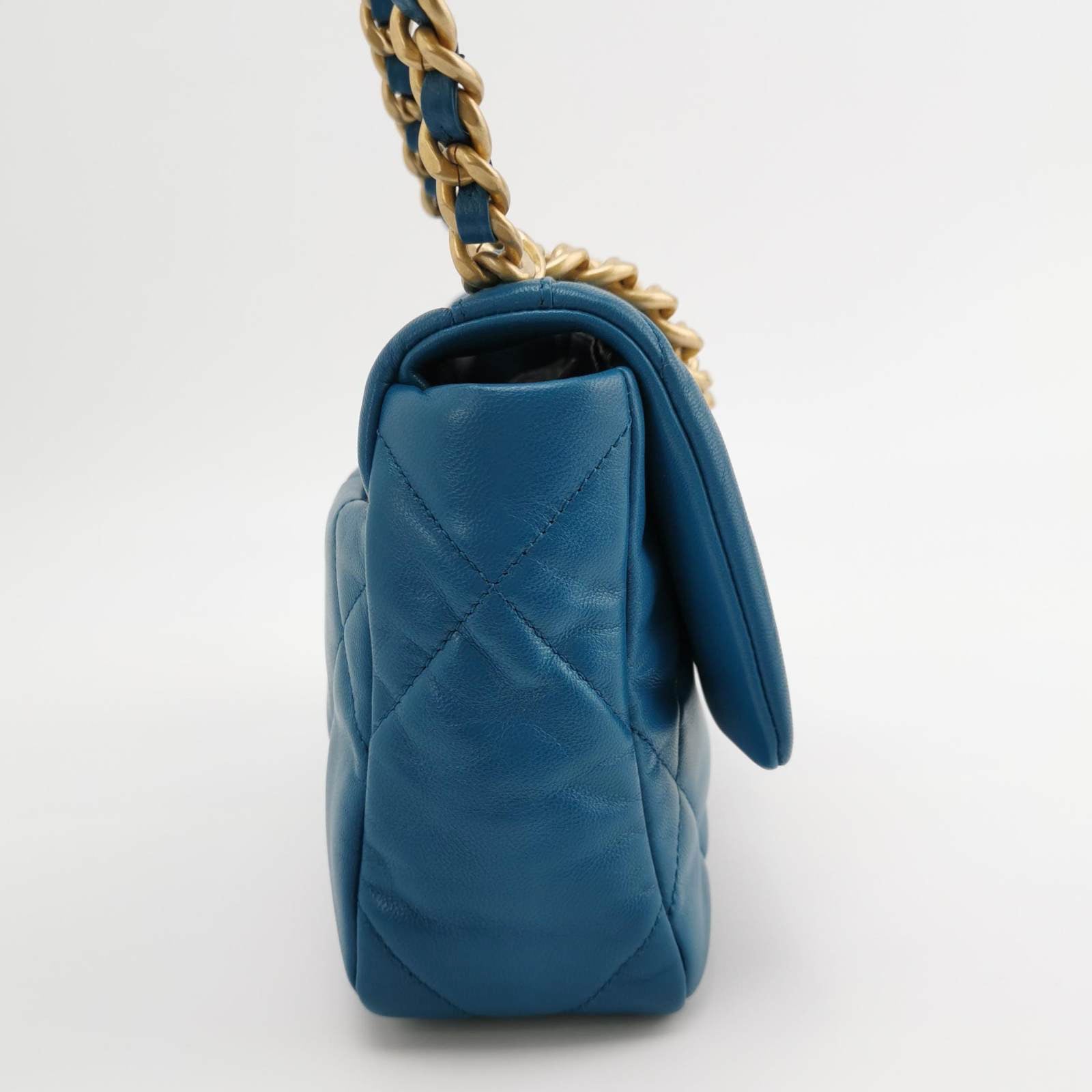 Chanel 19 Teal Hardware Blue Gold Small Crossbody Bag