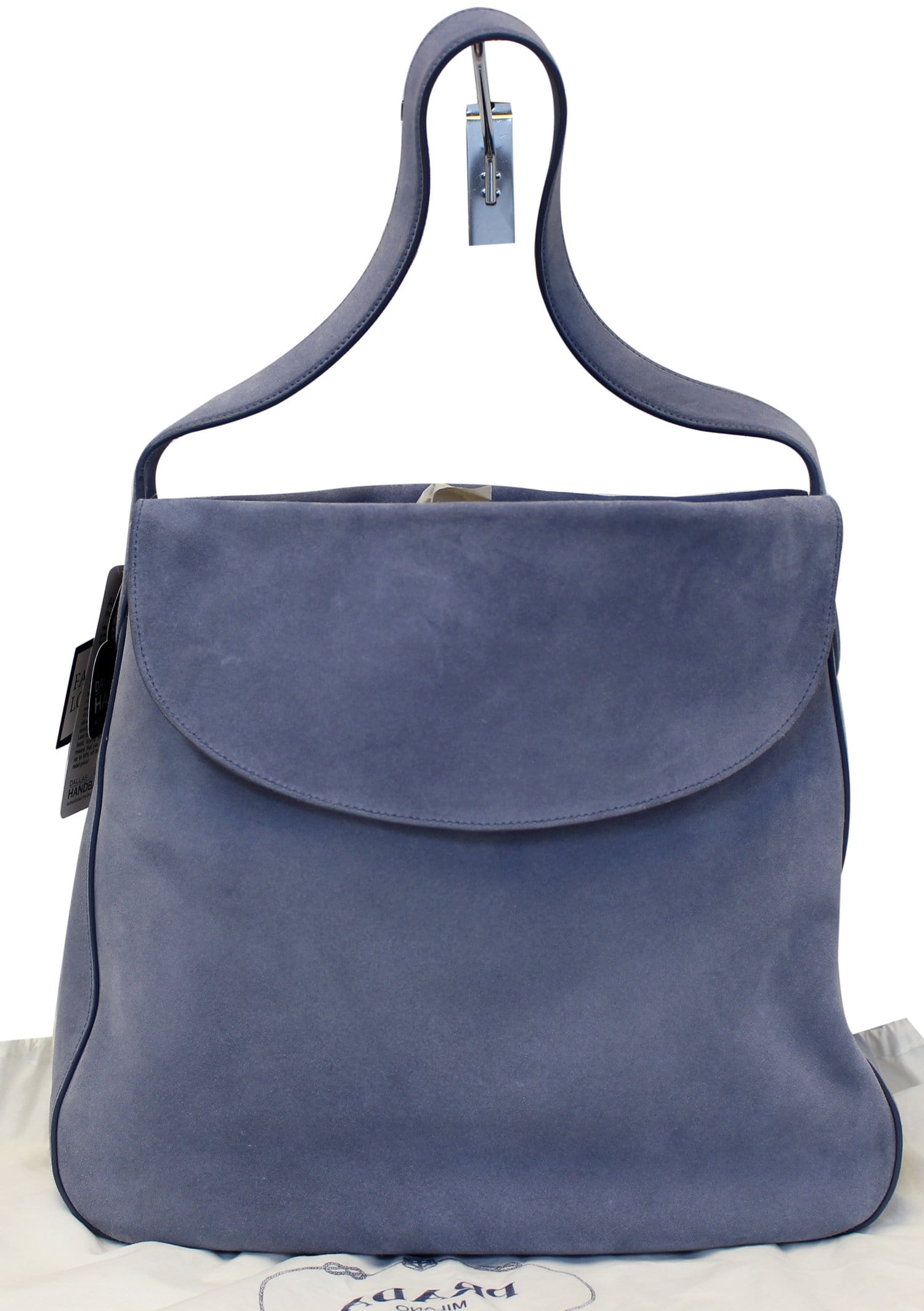 Prada Daino Hobo Bag Sky Leather Suede Vitello