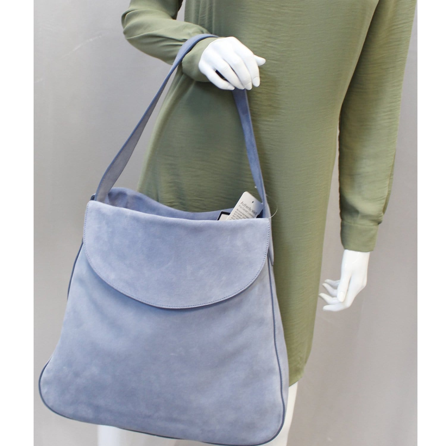 Prada Daino Hobo Bag Sky Leather Suede Vitello