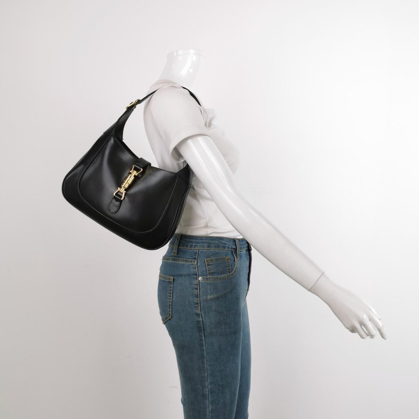 Gucci Jackie Adjustable Strap Never Worn Leather Black Handbag