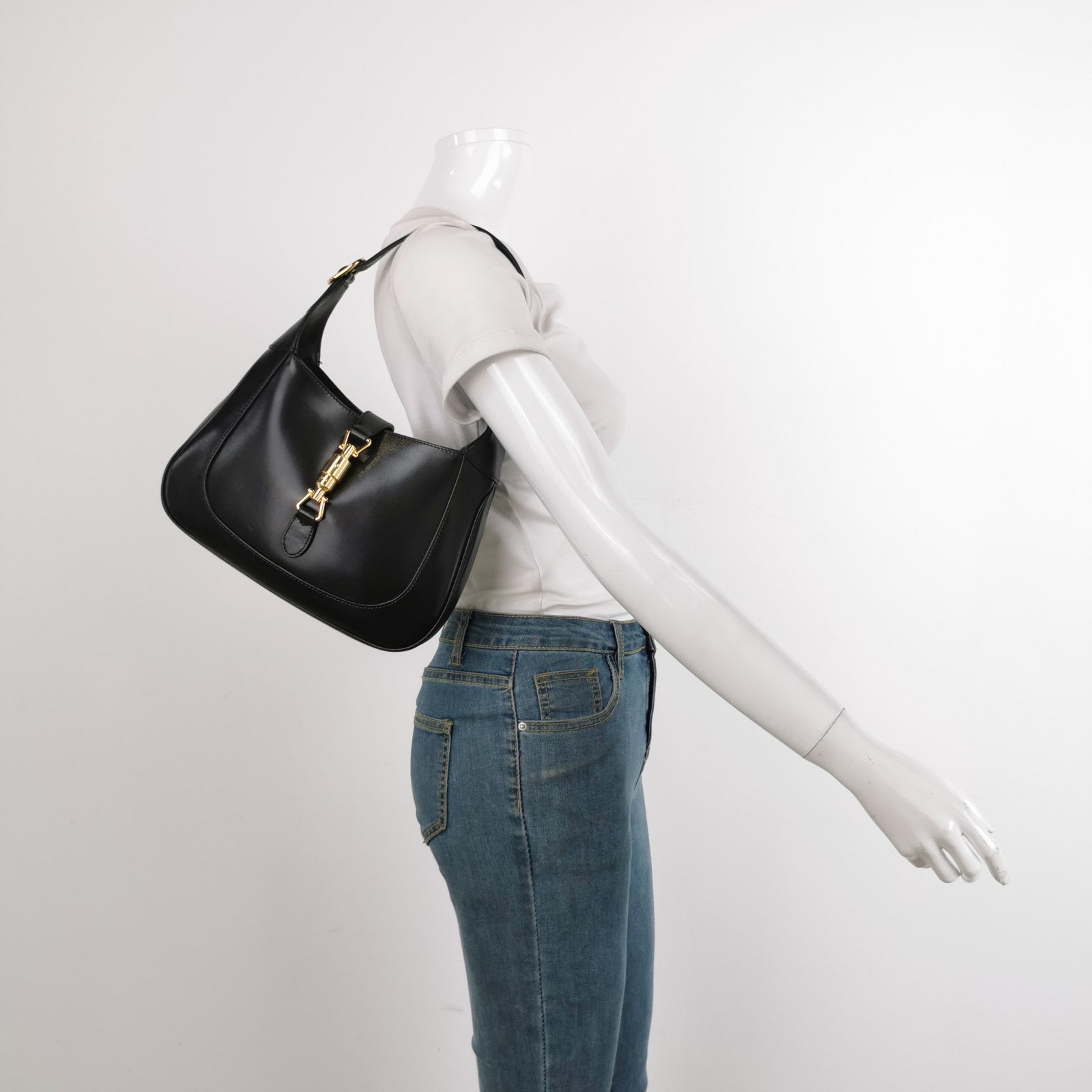 Gucci Jackie Adjustable Strap Never Worn Leather Black Handbag