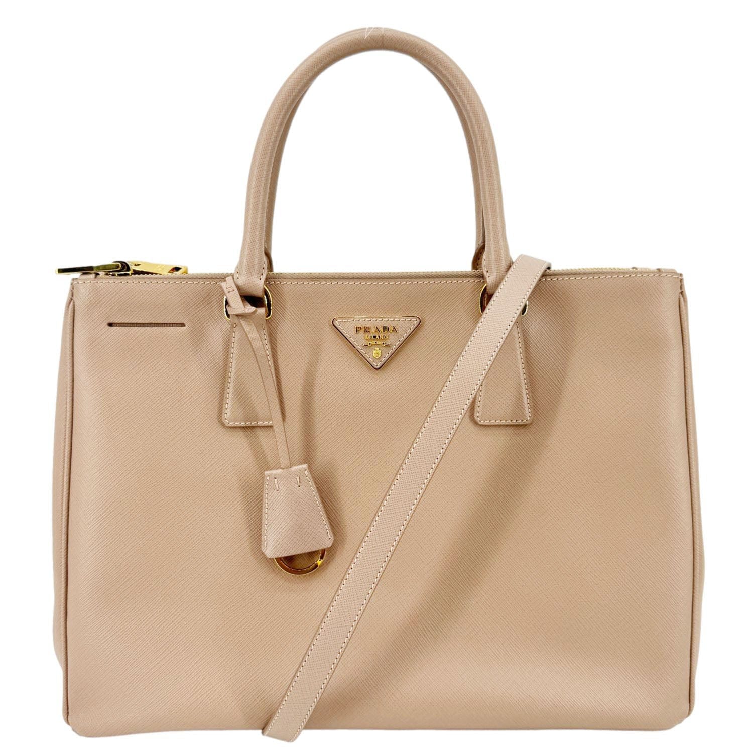 Galleria Double Zip Saffiano Top Handle Tote Leather Beige Tote Bag