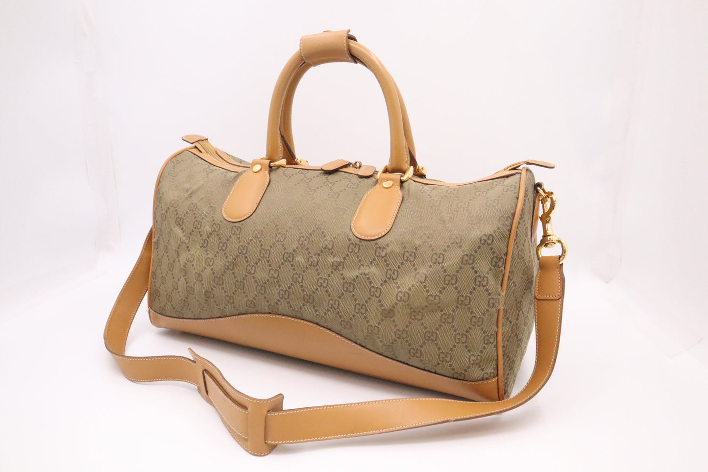 Gucci Boston Bag In Green And Leather Canvas Travel Bag