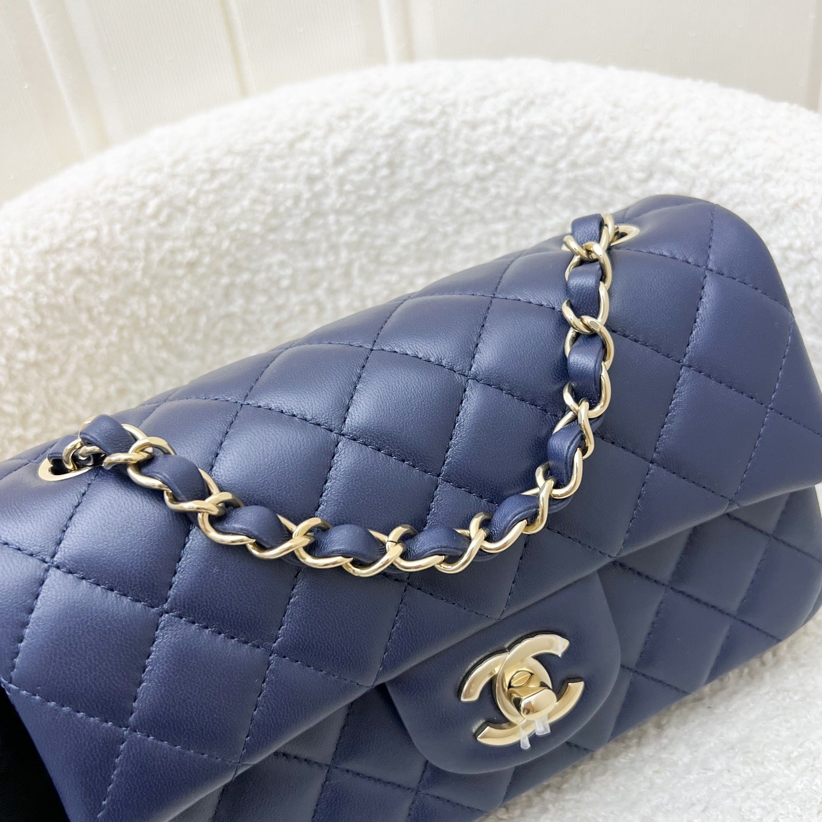 Chanel Classic Mini Rectangular Flap in Navy Lambskin and Lghw Handbag